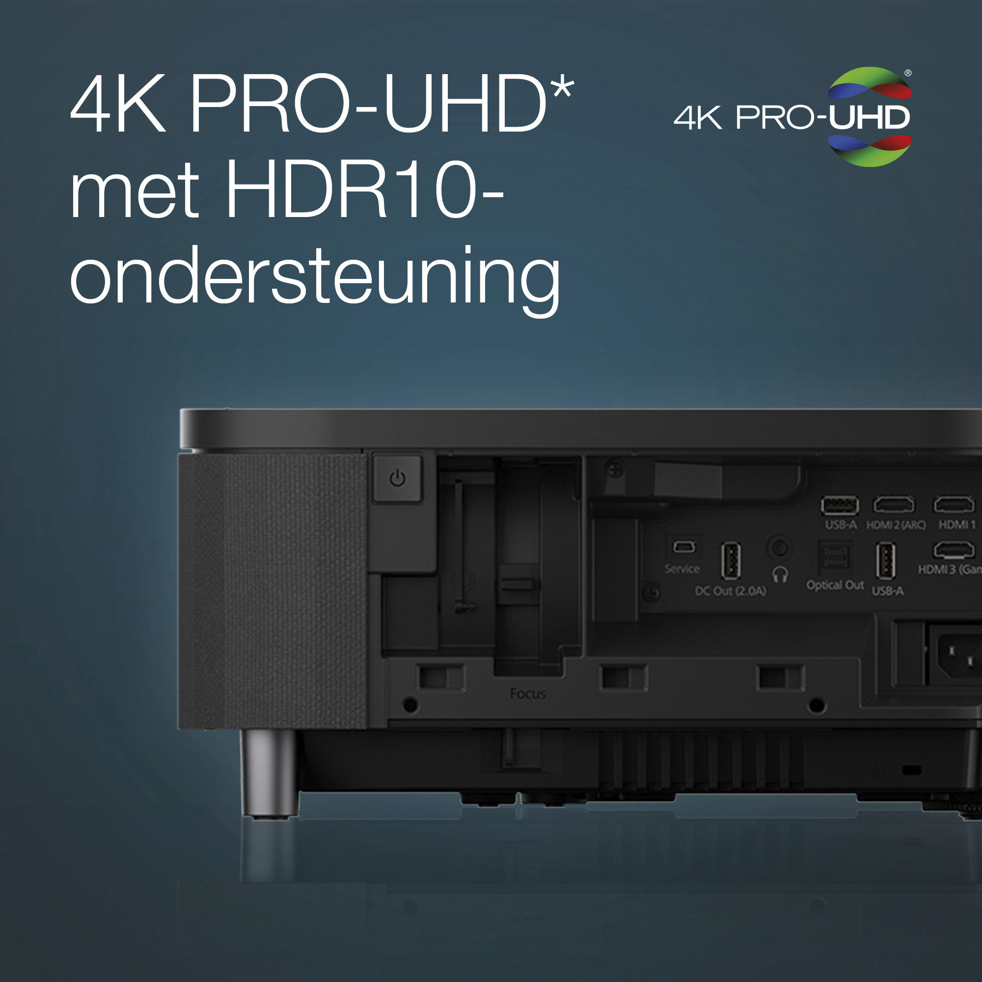 Arrière d'un projecteur montrant les ports HDMI, USB-A et l'entrée d'alimentation.
