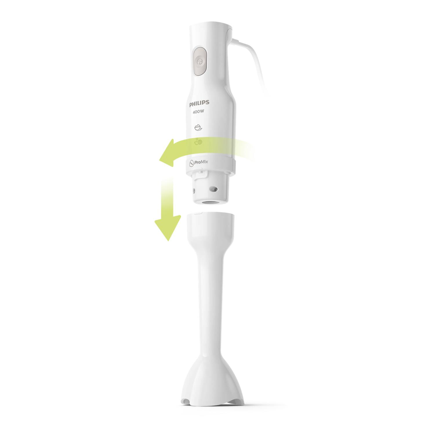 Beyaz bir Philips el blenderinin sökülme anı gösteriliyor.