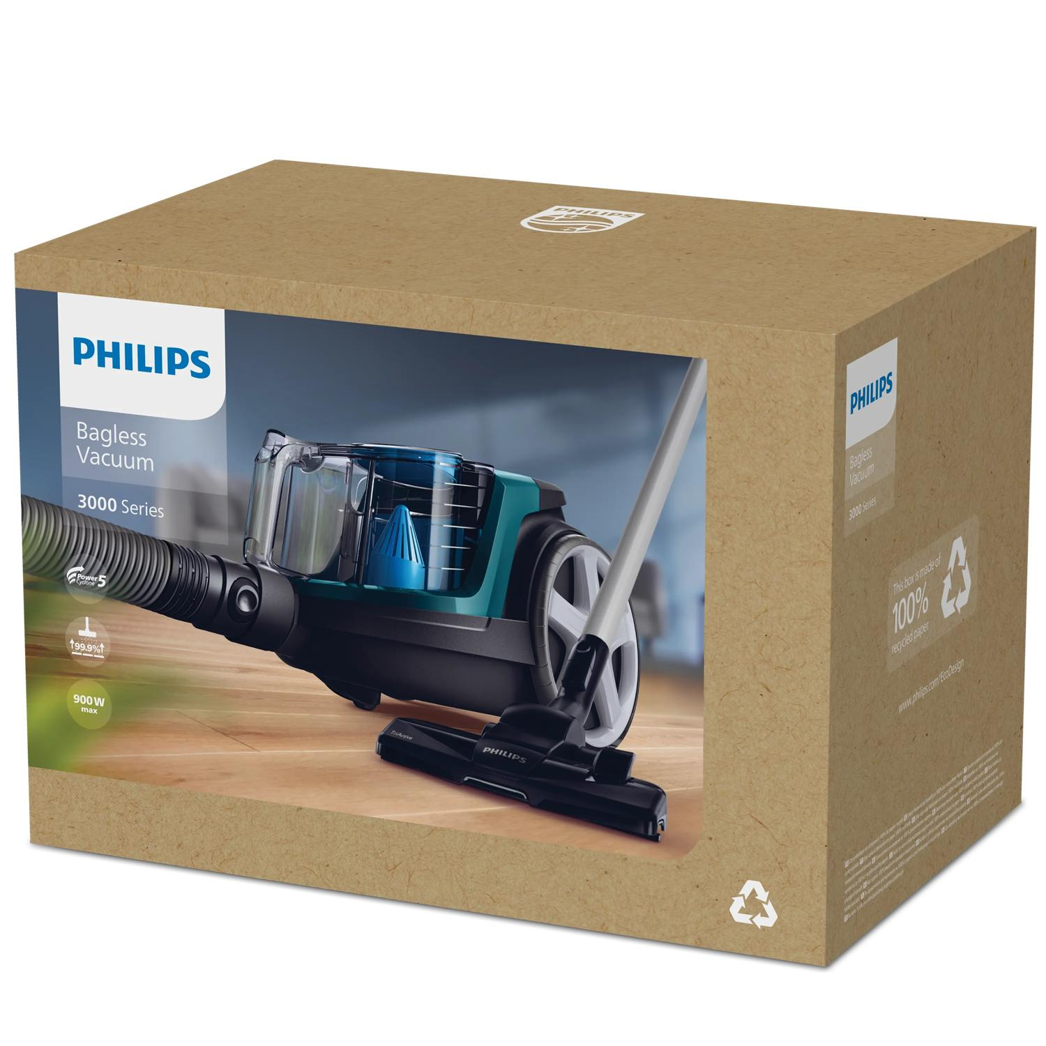 Opakowanie odkurzacza Philips Bagless Vacuum 3000 Series z akcesoriami.