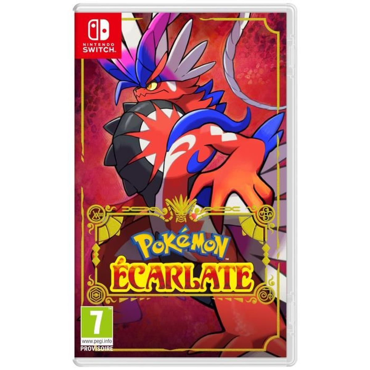 Copertina gioco Nintendo Switch: Drago rosso, testo Pokémon, Età 7