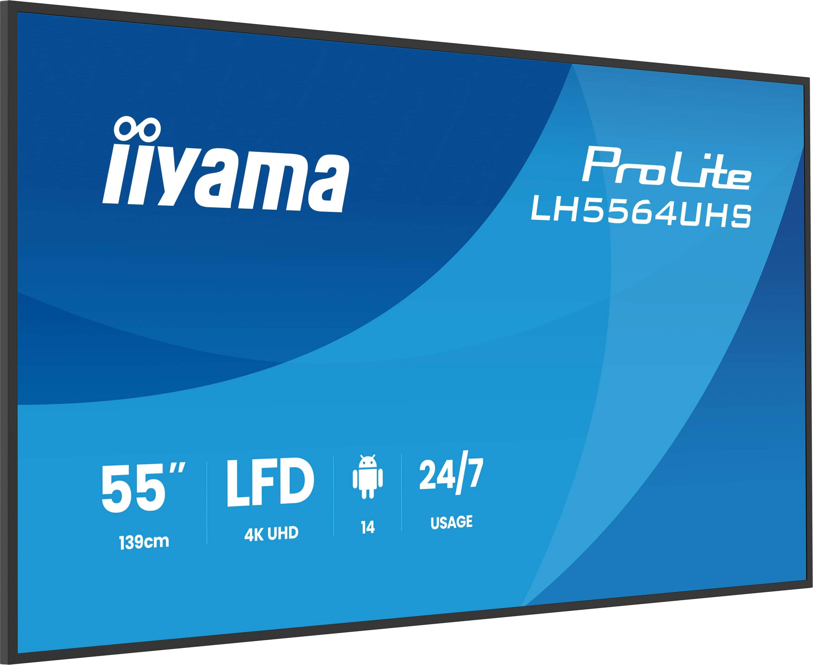 55-calowy monitor LFD z oznaczeniem ProLite LH5564UHS i rozdzielczością 4K UHD.
