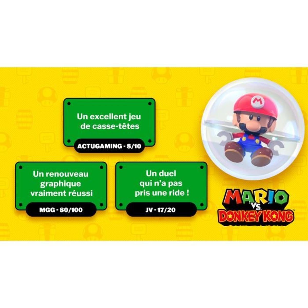 Mario w bańce z recenzjami gry Mario vs Donkey Kong.