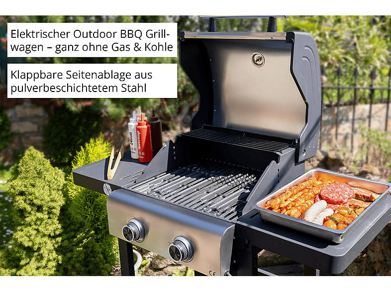 UNOLD 58595 BARBECUE GRILLWAGEN BUDDY 45X40CM Elektrogriller, Schwarz, Edelstahl (2600 Watt)