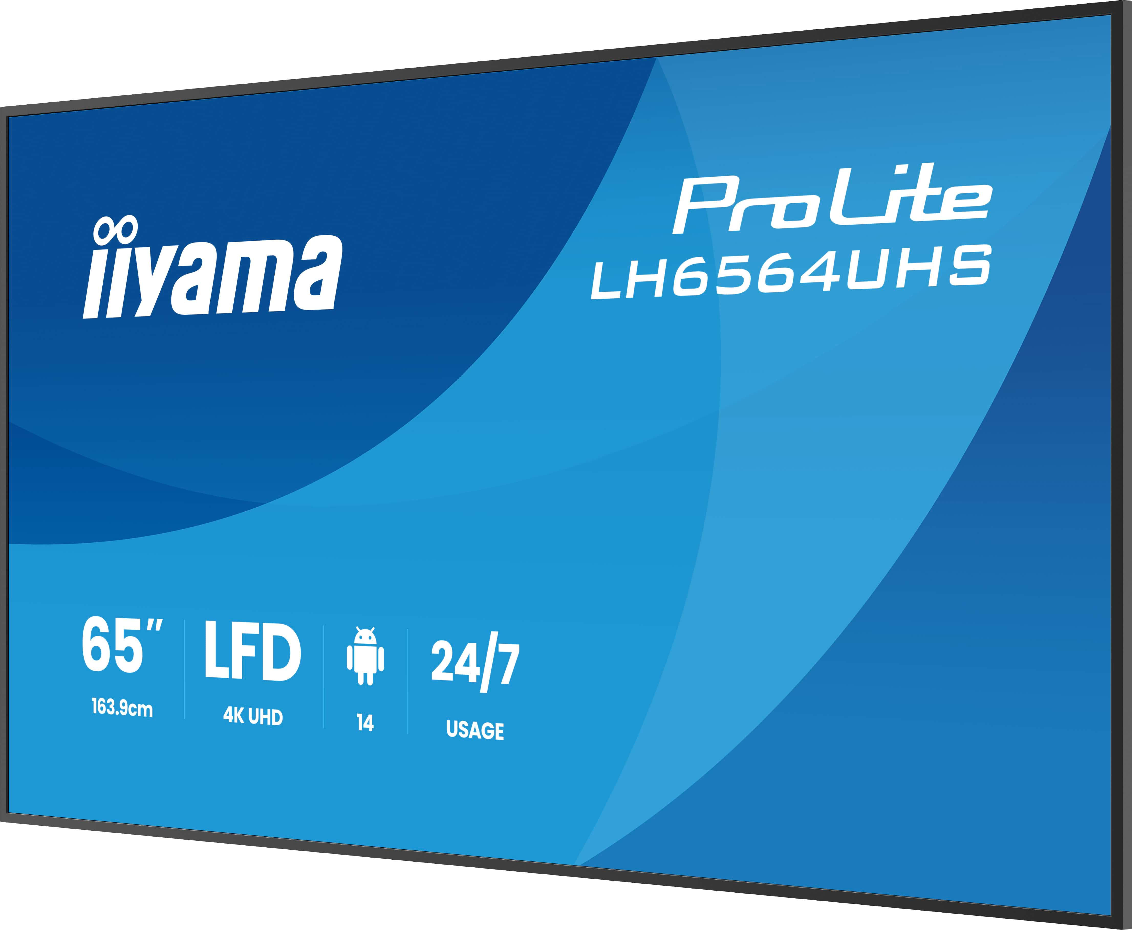Monitor LFD 65 cali, rozdzielczość 4K UHD, z logo Android.