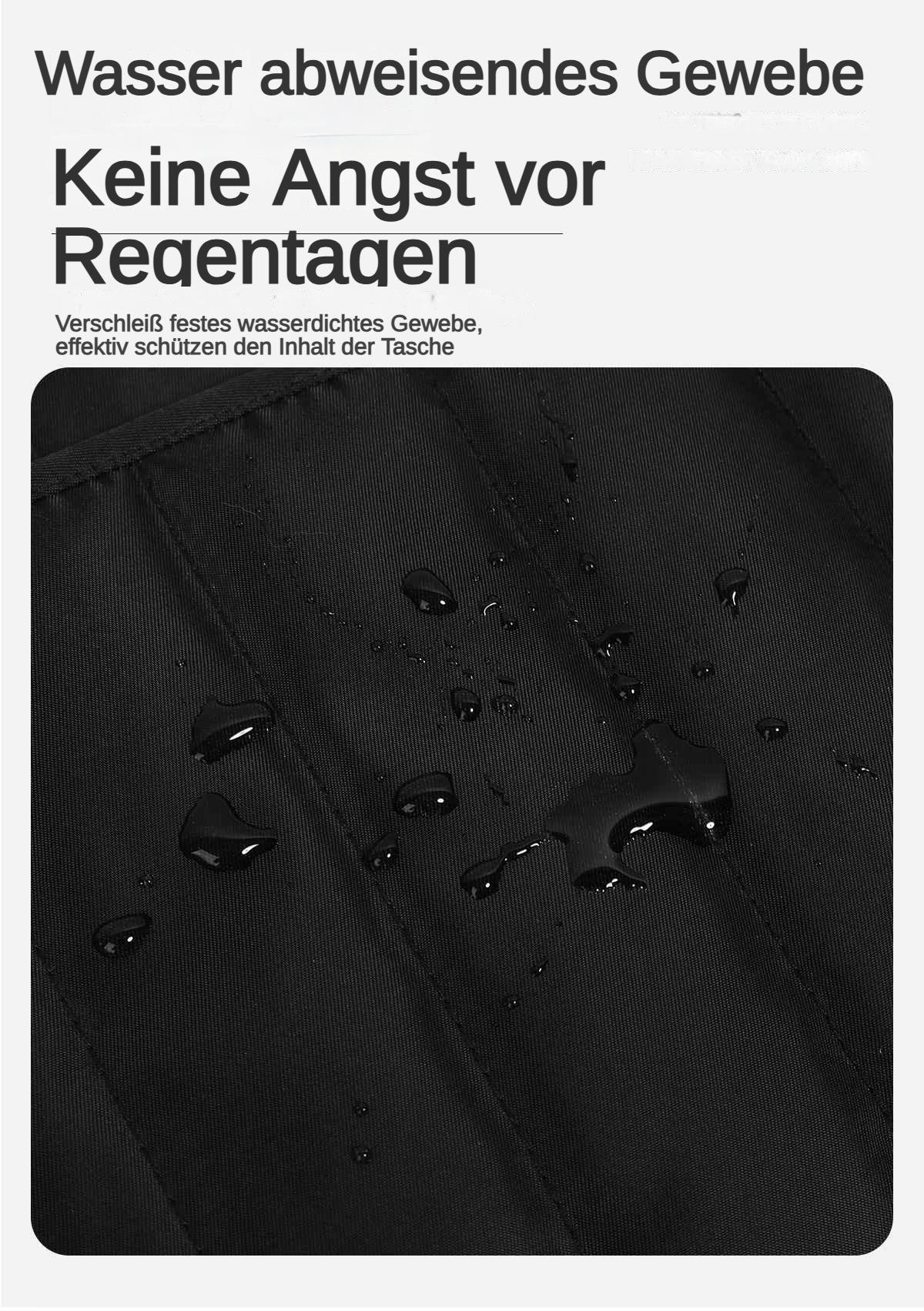 Schwarzer Stoff mit Wassertropfen. "Wasserabweisendes Gewebe".