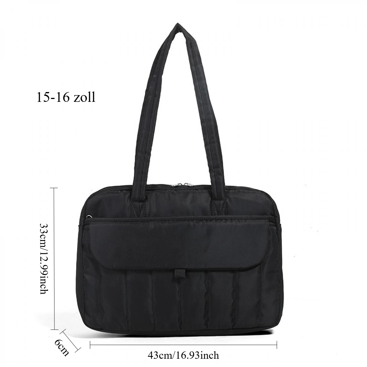 Schwarze Tasche mit Henkeln, Maße 43x33x6cm, für 15-16 Zoll Geräte.