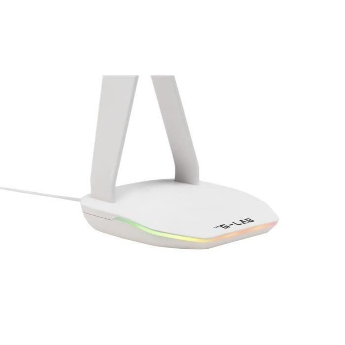 Un router bianco con logo "G-LAB" e illuminazione RGB alla base.