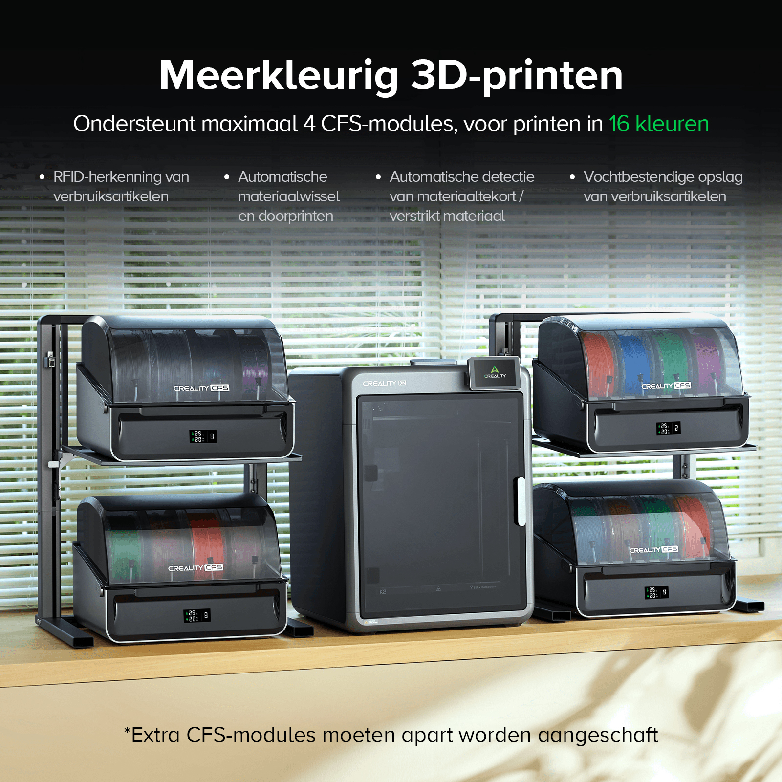 A multicolor 3D printer with 4 CFS modules capable of printing in 16 colors.