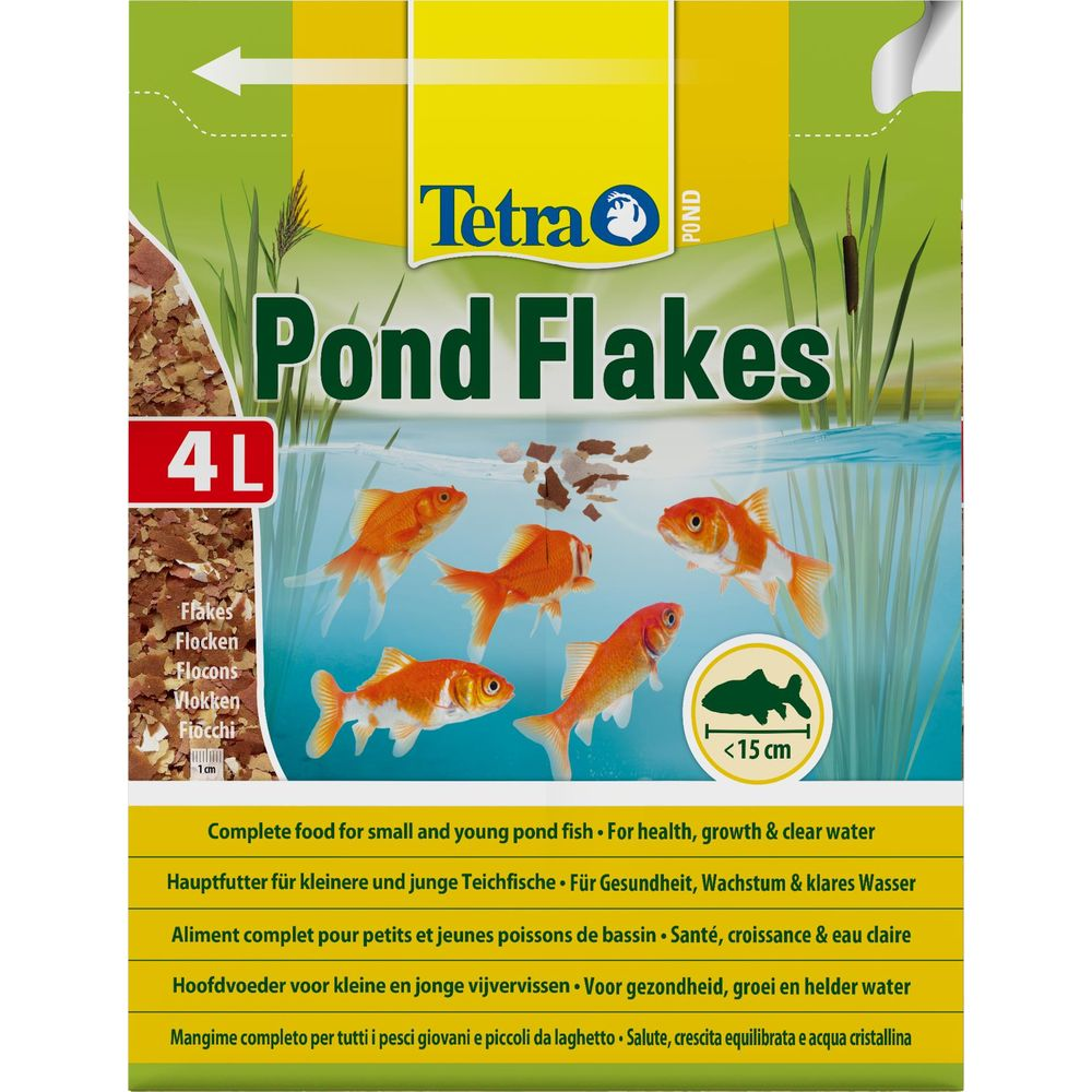 Tetra Pond Flakes 4L: Goldfische fressen Flocken im Teich. Fischsymbol <lt/>15 cm.