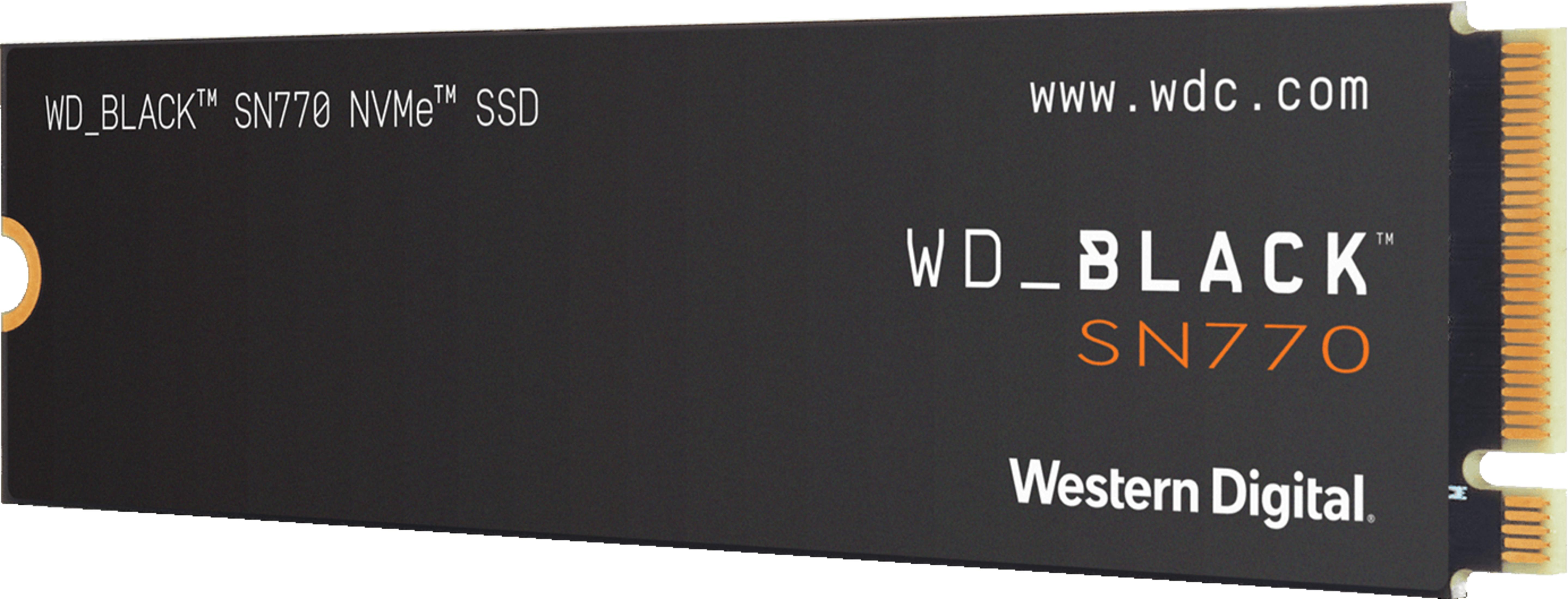 SSD negra con contactos dorados. WD_BLACK SN770 NVMe SSD.