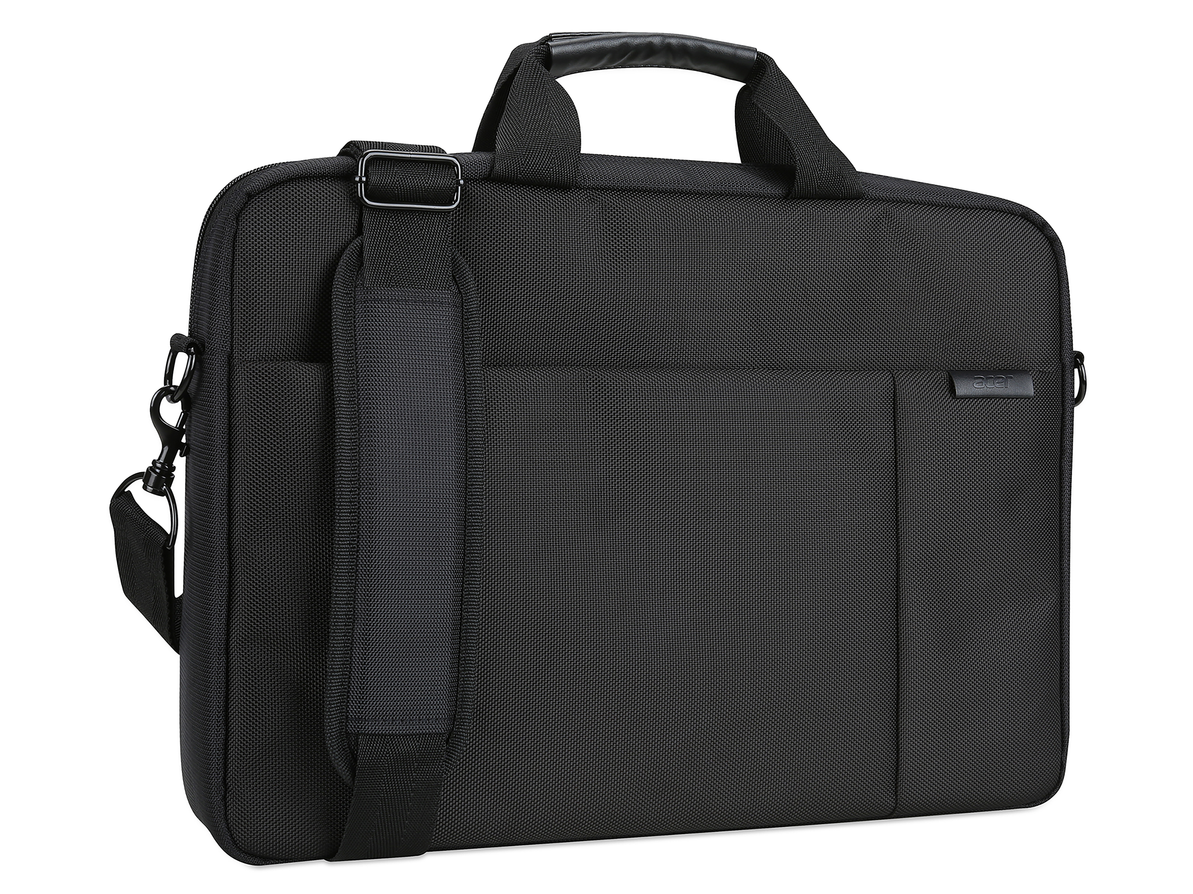 Borsa nera per laptop con manico, tracolla e logo Acer.