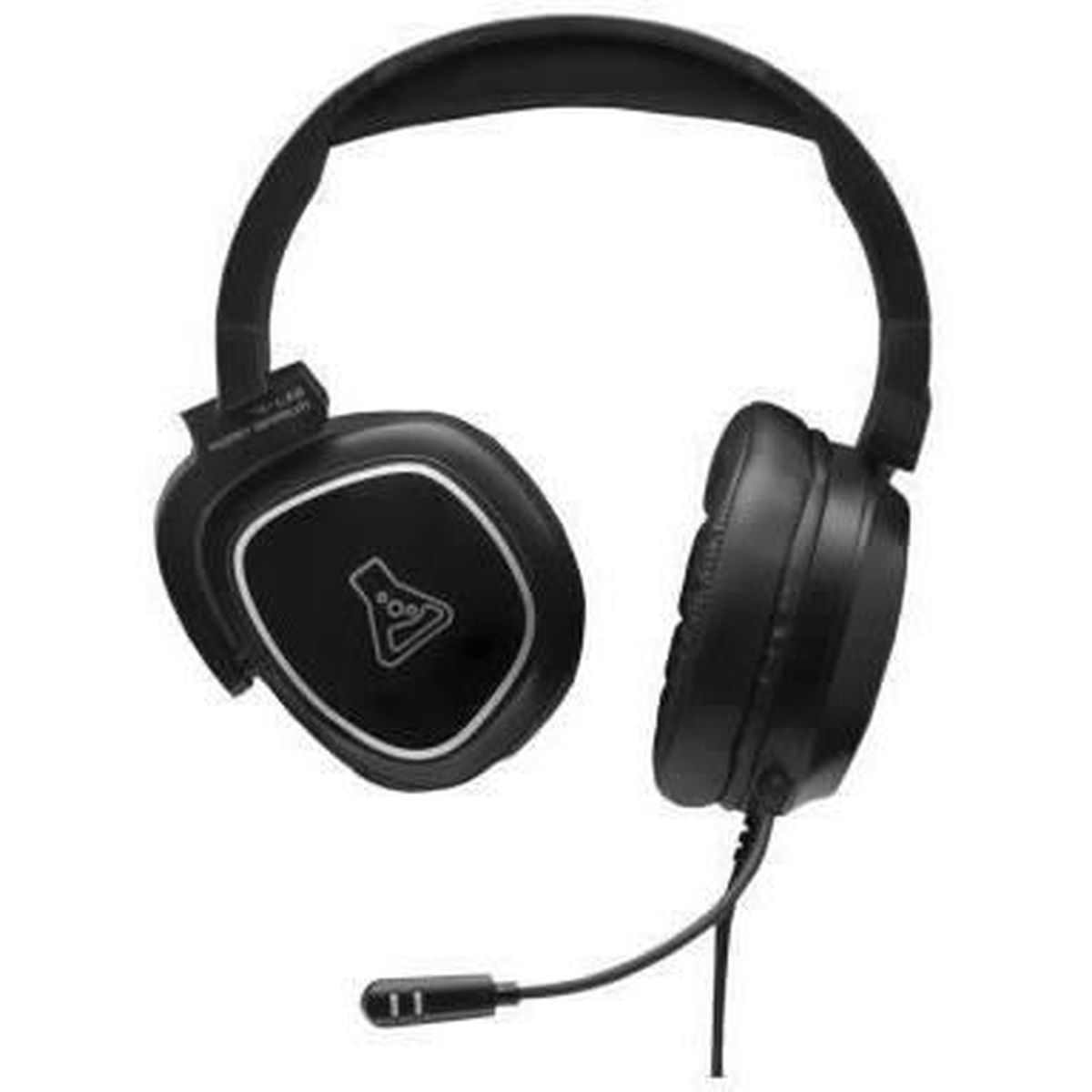 Cuffie nere over-ear con braccio microfono flessibile e logo sui padiglioni.