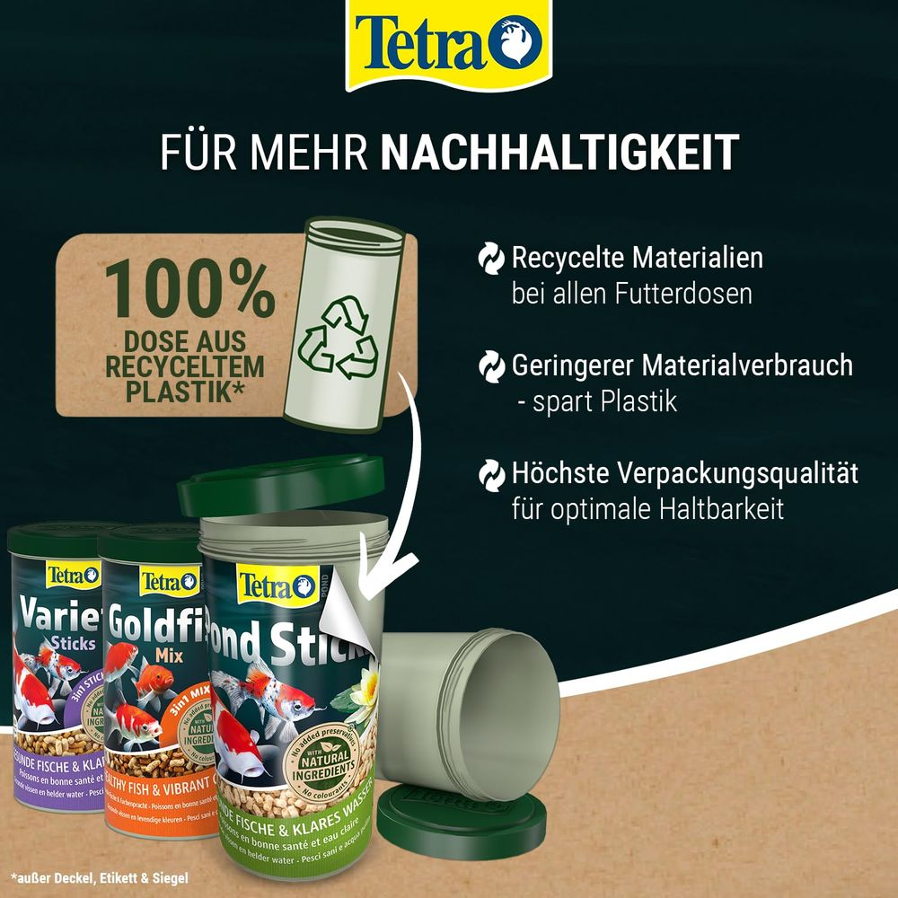 Tetra Fischfutterdosen aus 100% recyceltem Plastik für mehr Nachhaltigkeit.