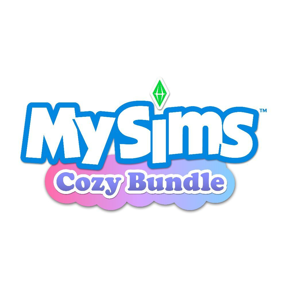 MySims Cozy Bundle Logo mit Sims-Symbol.