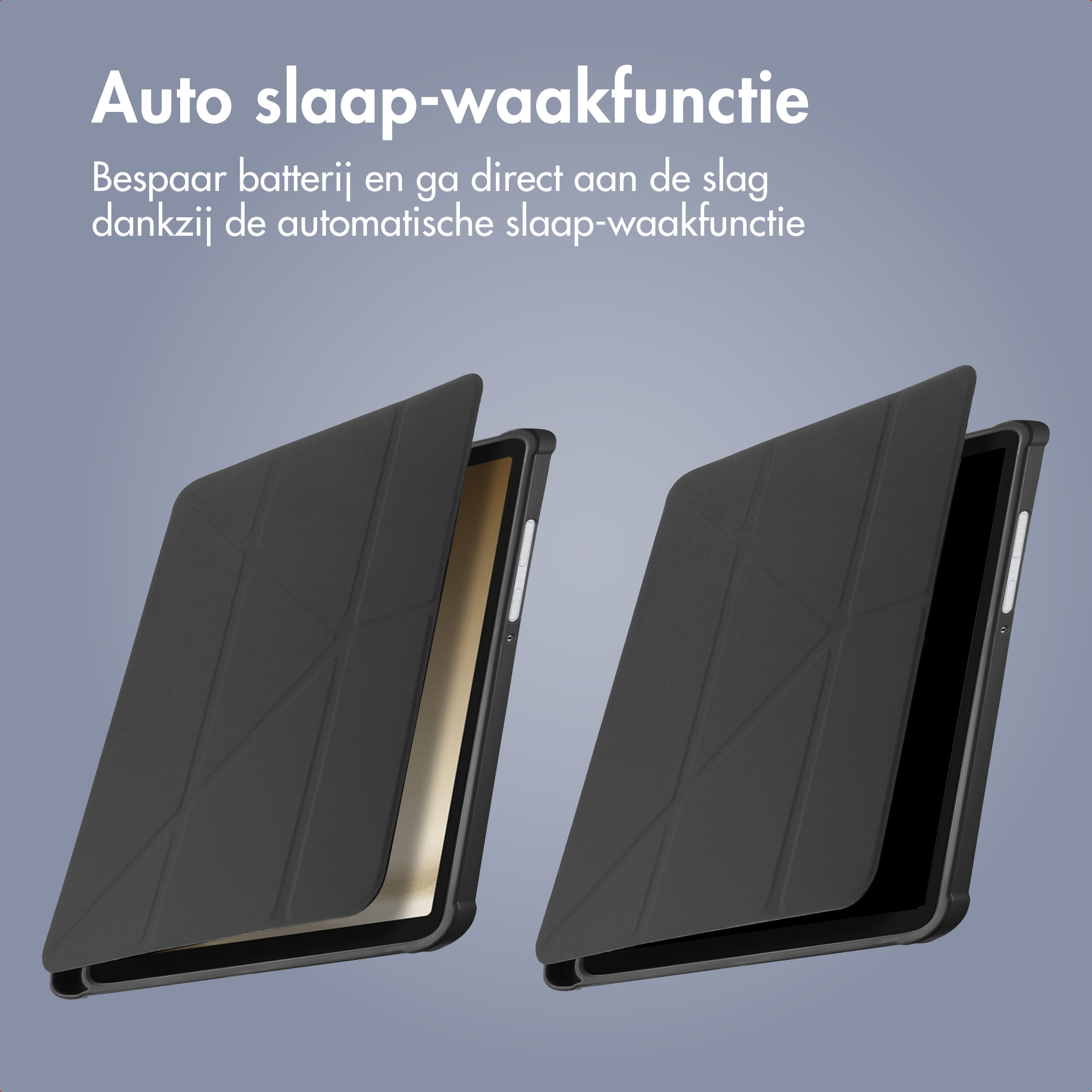 Two black tablet cases with geometric patterns on a gray background.