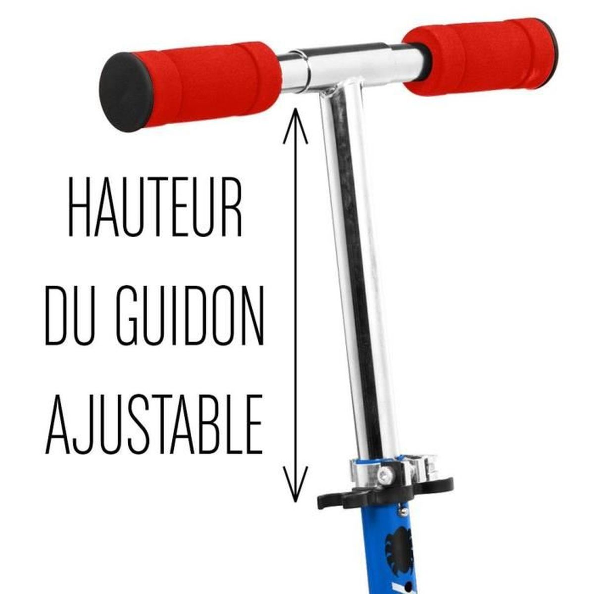Lenkergriffe rot, Höhe des Lenkers verstellbar, weißer Hintergrund.
