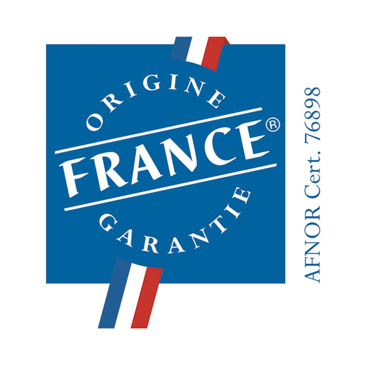 Sigillo blu con "Origine France Garantie" e "AFNOR Cert. 76898".