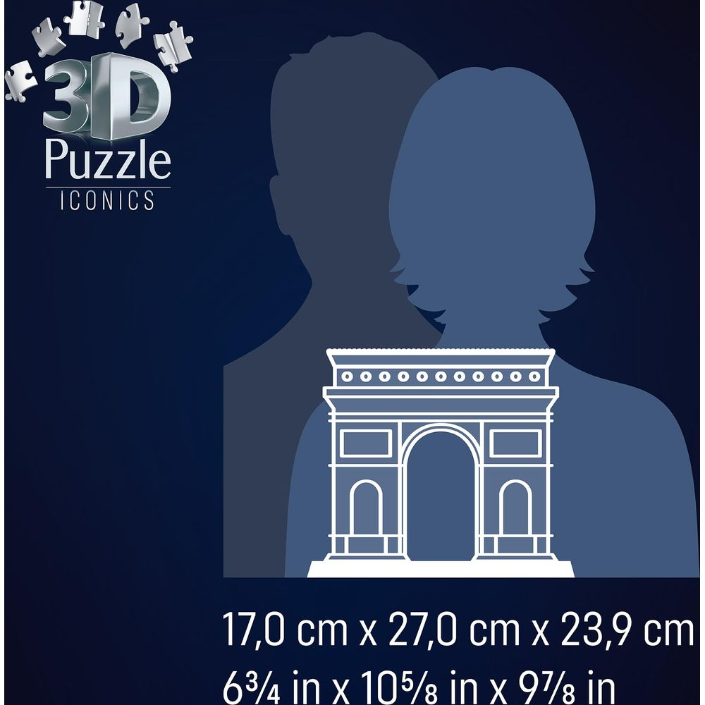 3D-Puzzle Iconics: Triumphbogen-Umriss, Maße 17x27x23,9 cm.