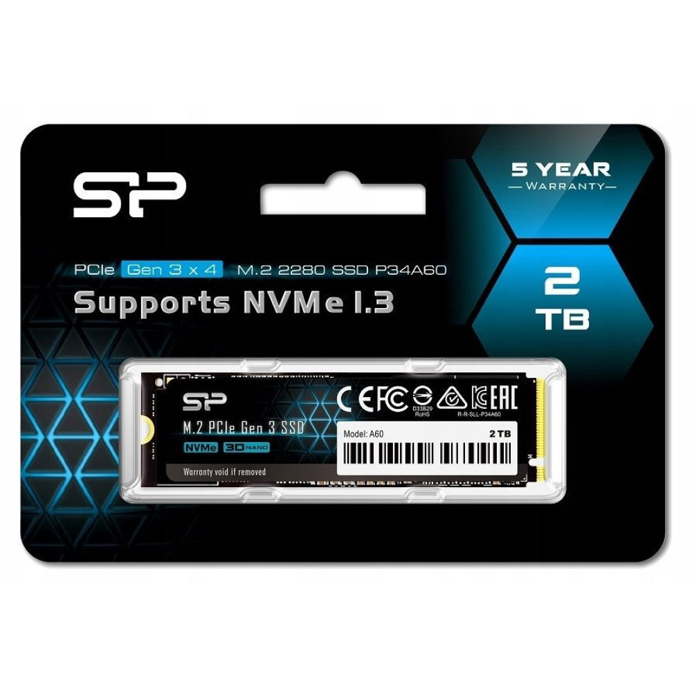 Dysk SSD M.2 SP, 2TB, PCIe Gen 3x4, NVMe 1.3, 5 lat gwarancji.
