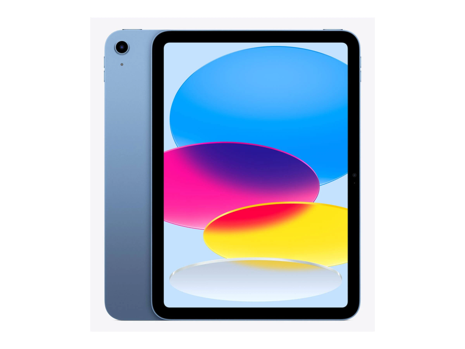 Niebieski iPad Apple z kolorowym tłem na ekranie.