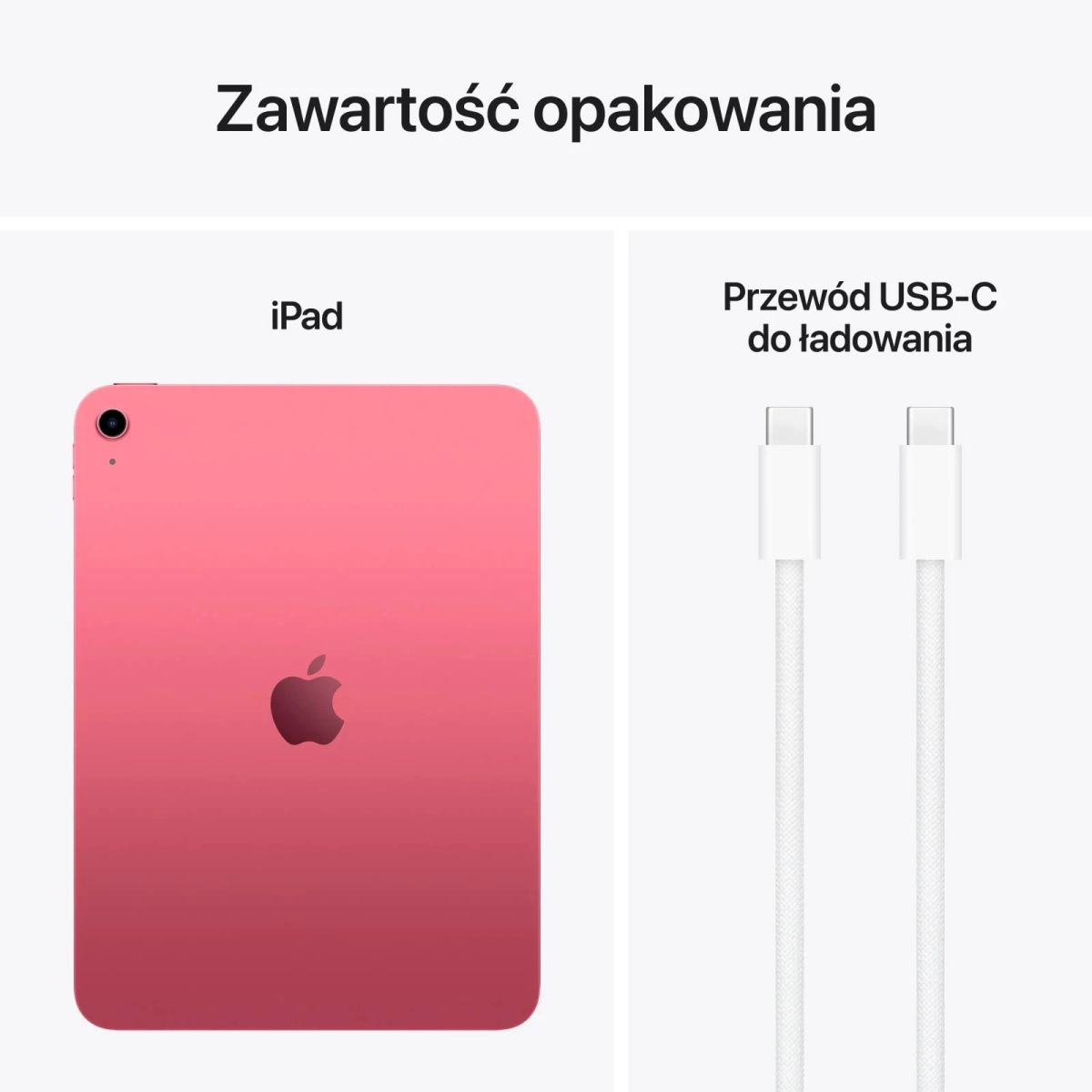 Różowy iPad i dwa białe kable do ładowania USB-C są wyświetlone.