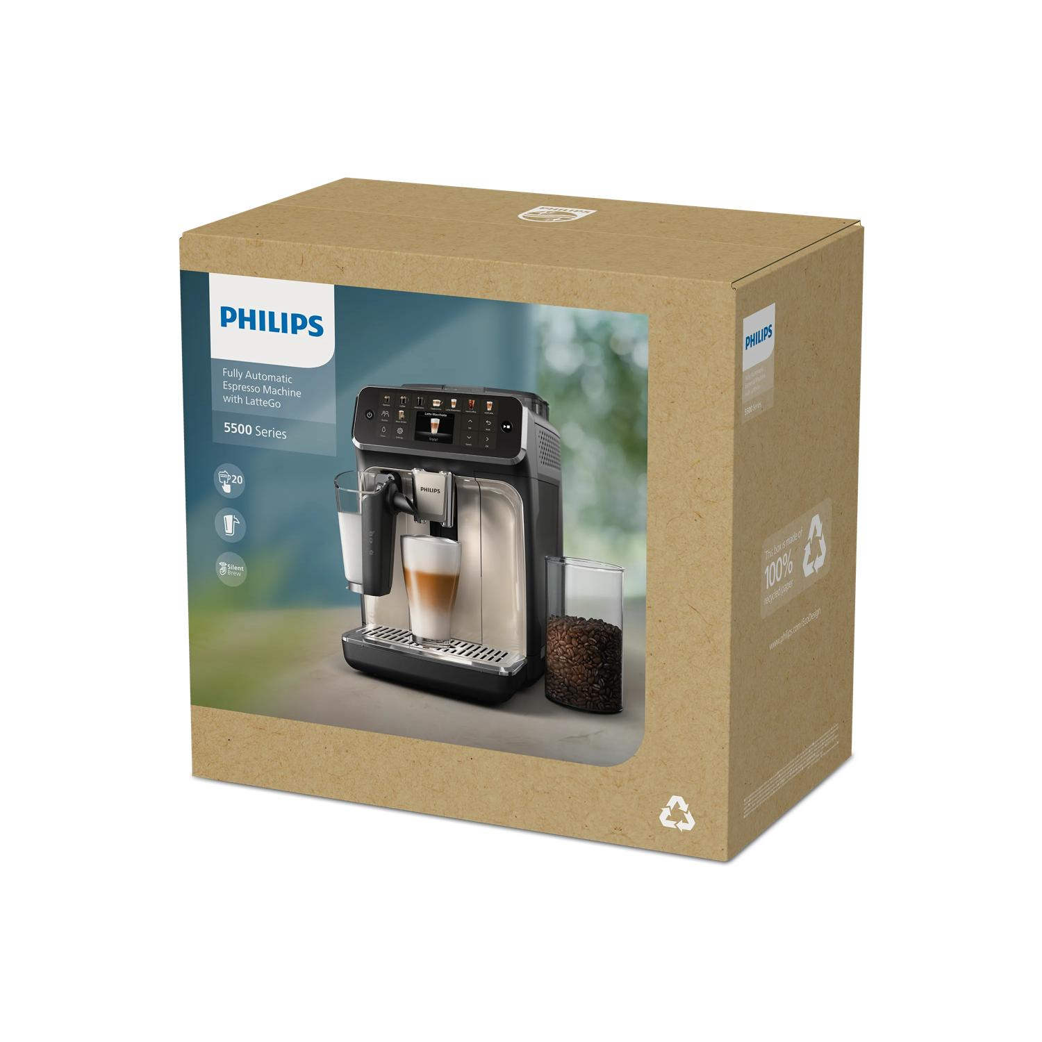 Pudełko w pełni automatycznego ekspresu do kawy Philips z LatteGo.