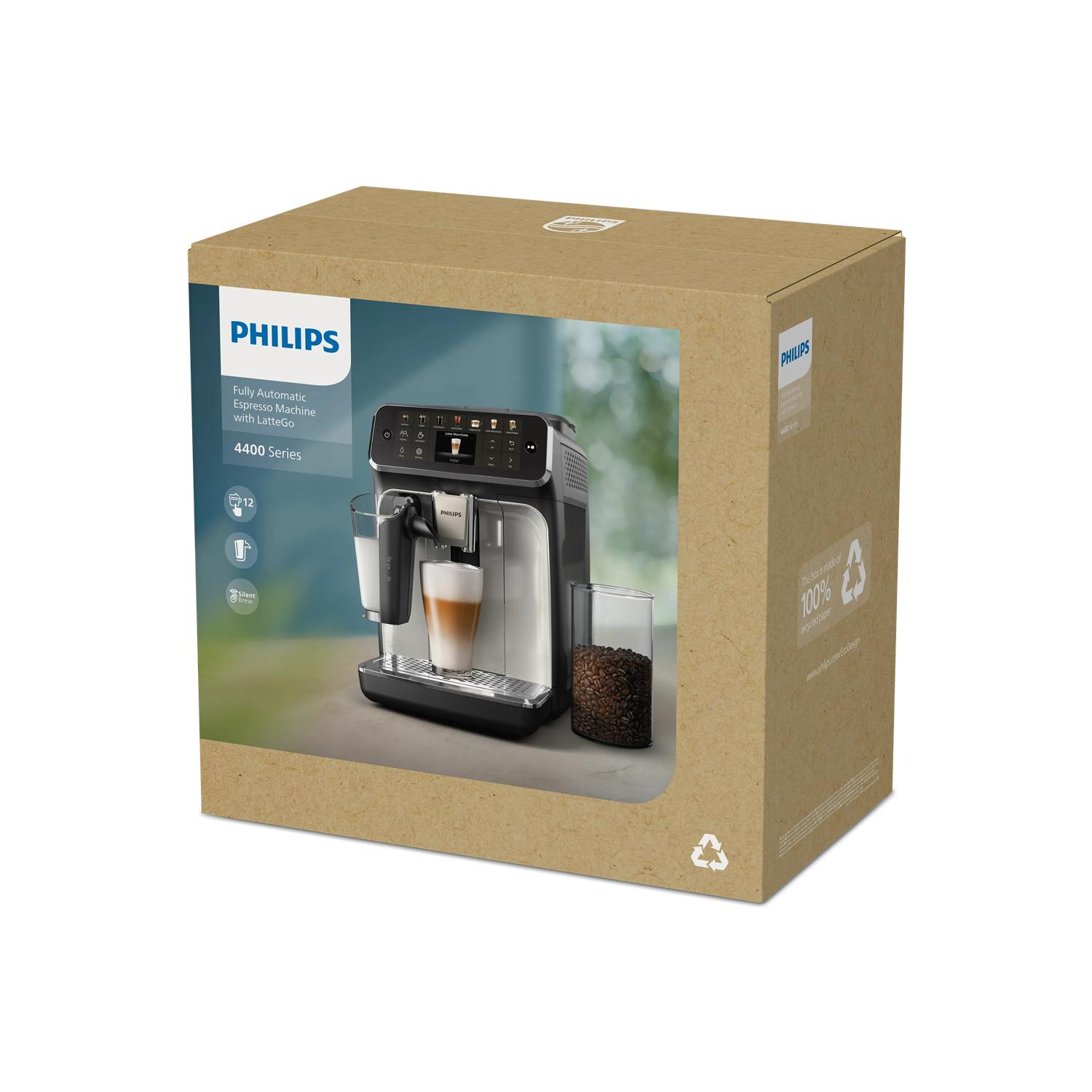 Pudełko w pełni automatycznego ekspresu do kawy Philips z LatteGo, seria 4400.