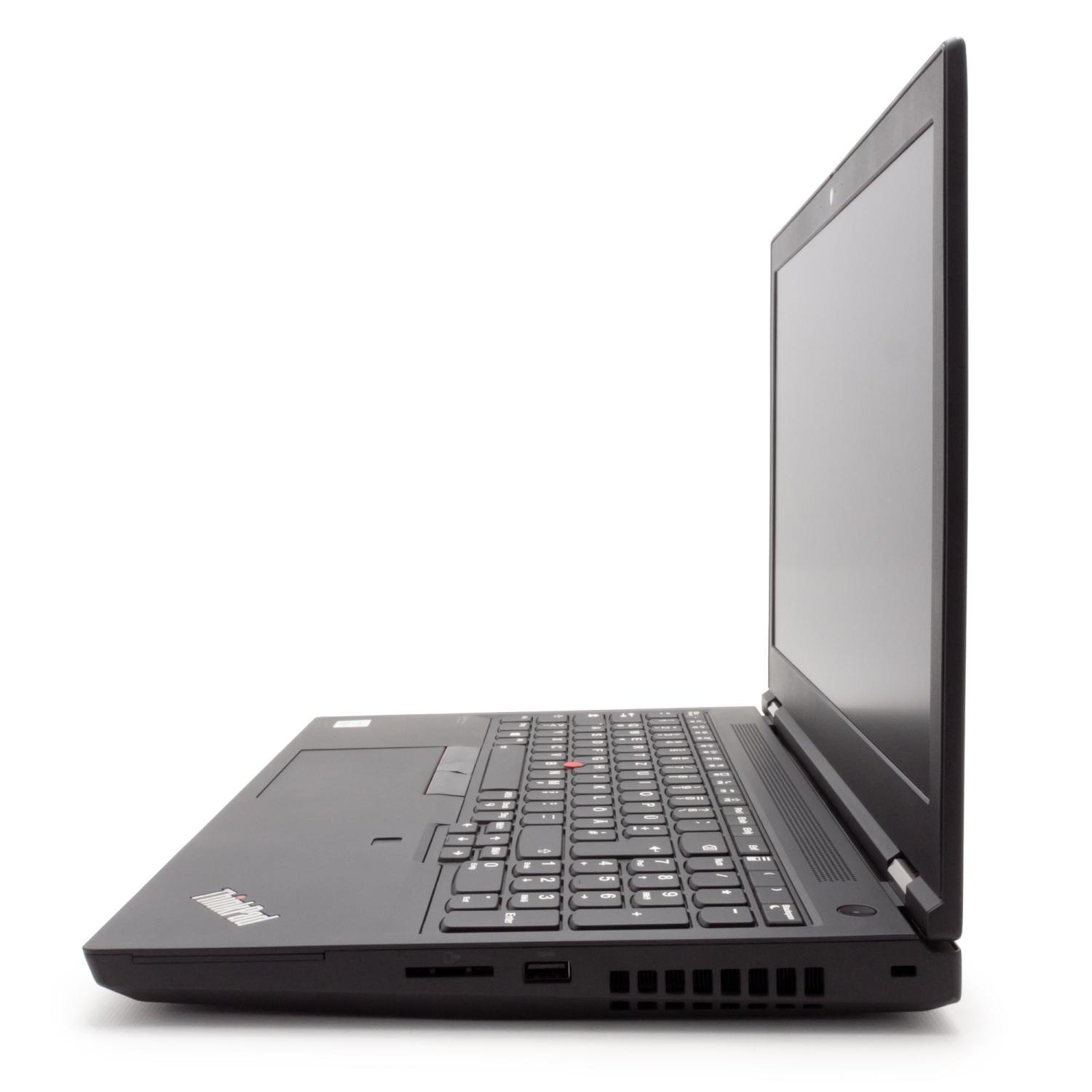 Ein schwarzer Laptop im Seitenprofil auf weißem Hintergrund, mit Tastatur und Bildschirm sichtbar.