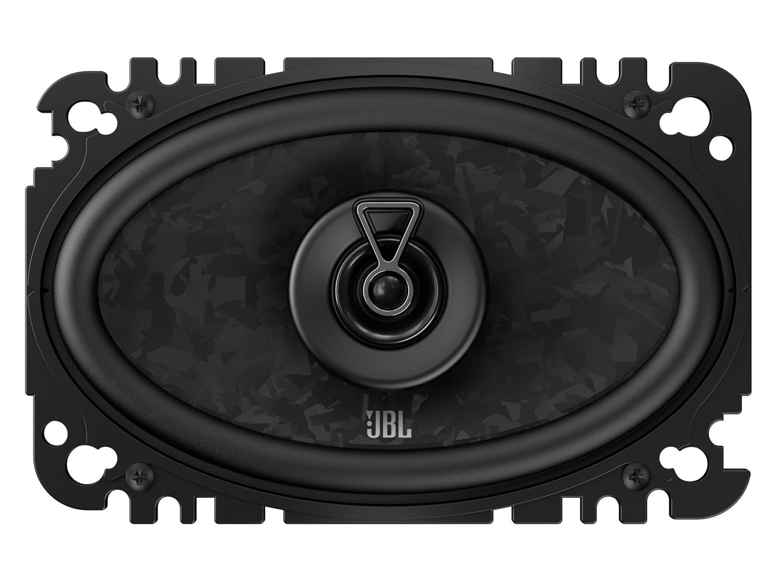 Schwarzer ovaler Lautsprecher mit JBL-Logo und Muster.