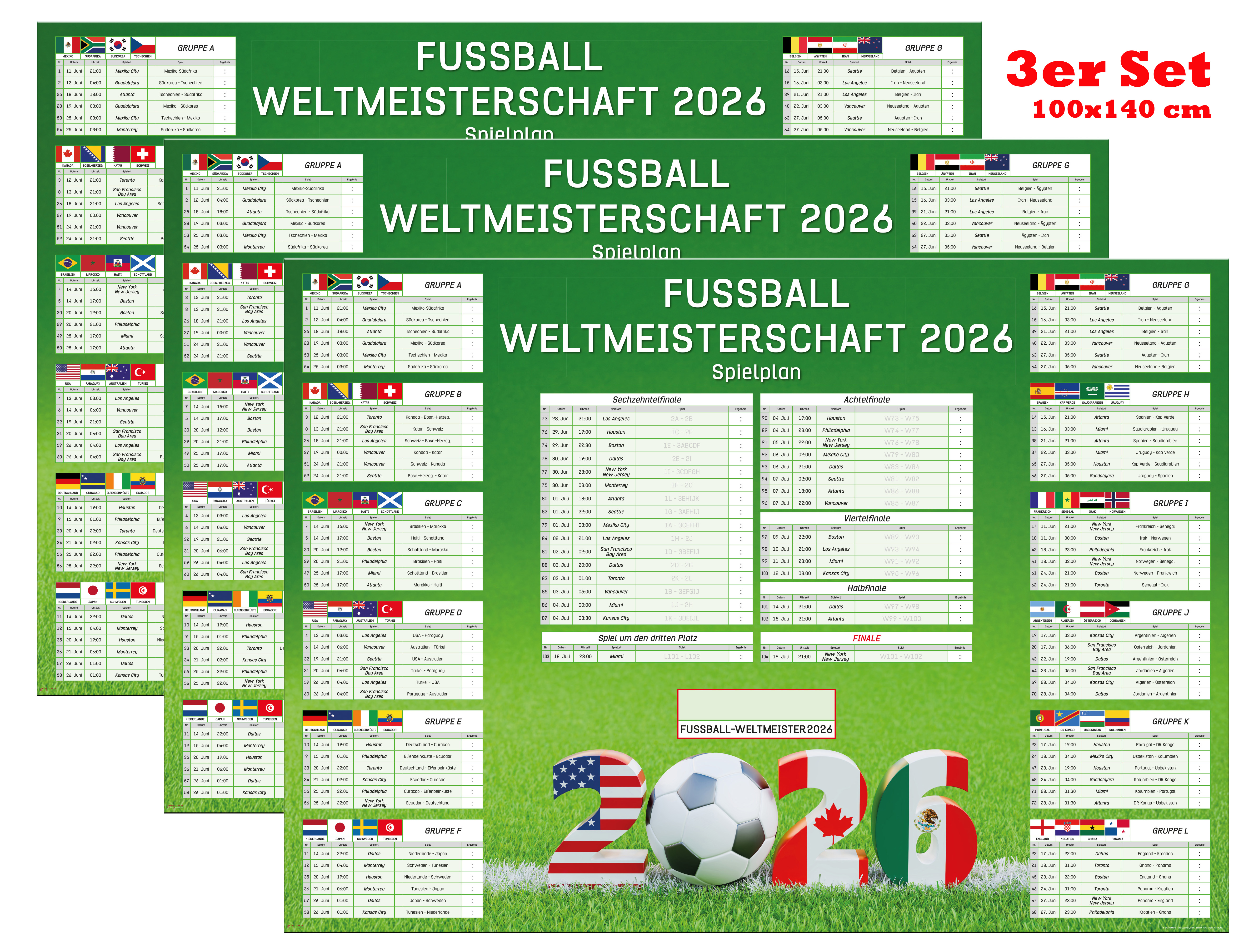 Fussball-WM 2026 Spielplan mit Gruppen, Spielterminen und Austragungsorten.