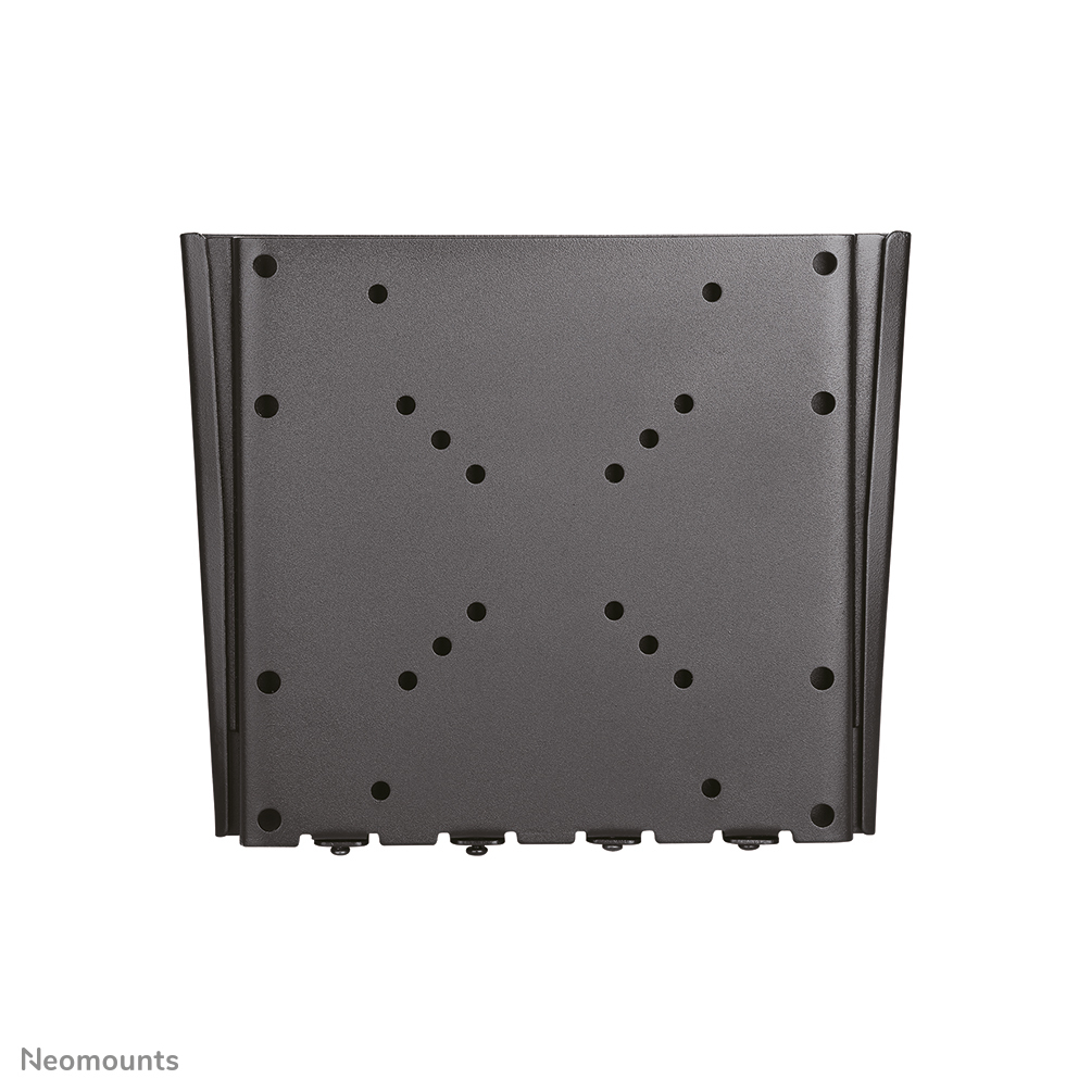 Eine graue Metallhalterung mit vielen Befestigungslöchern für einen Fernseher.