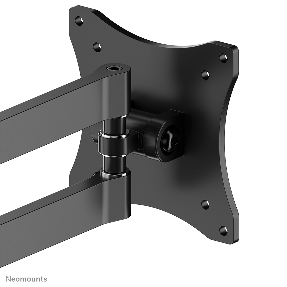 Schwarze Monitorhalterung mit Gelenkarm und Wandplatte.