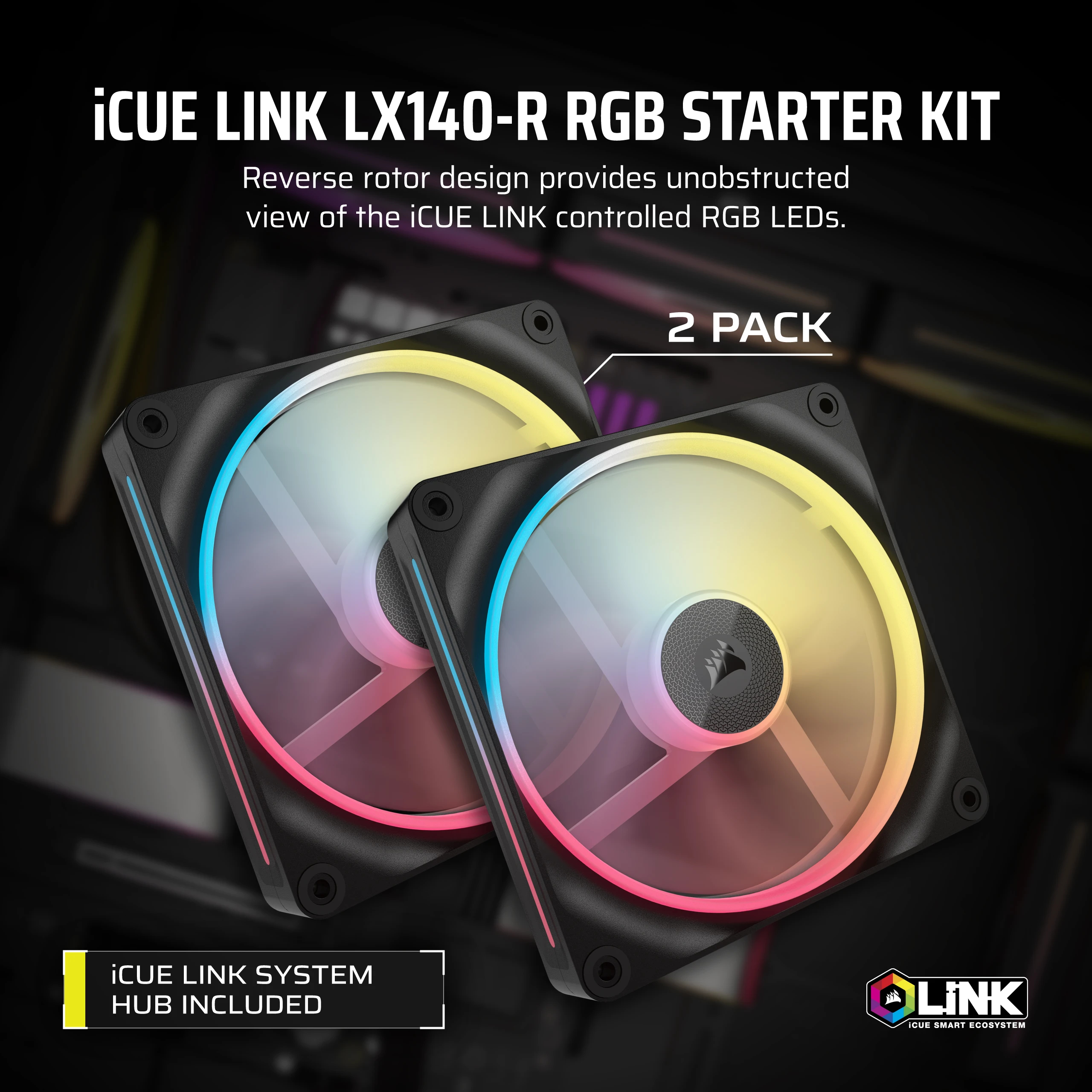 Deux ventilateurs Corsair iCUE LINK avec éclairage RVB, en pack de 2.