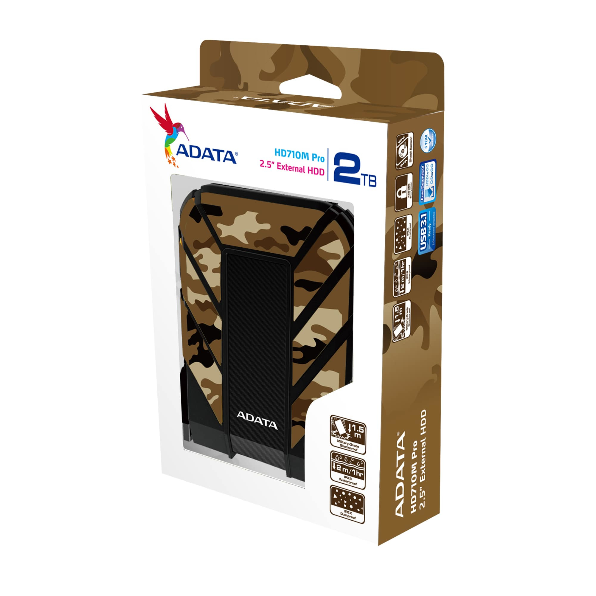 Hard disk esterno ADATA HD710M Pro 2TB in custodia mimetica, USB 3.1.
