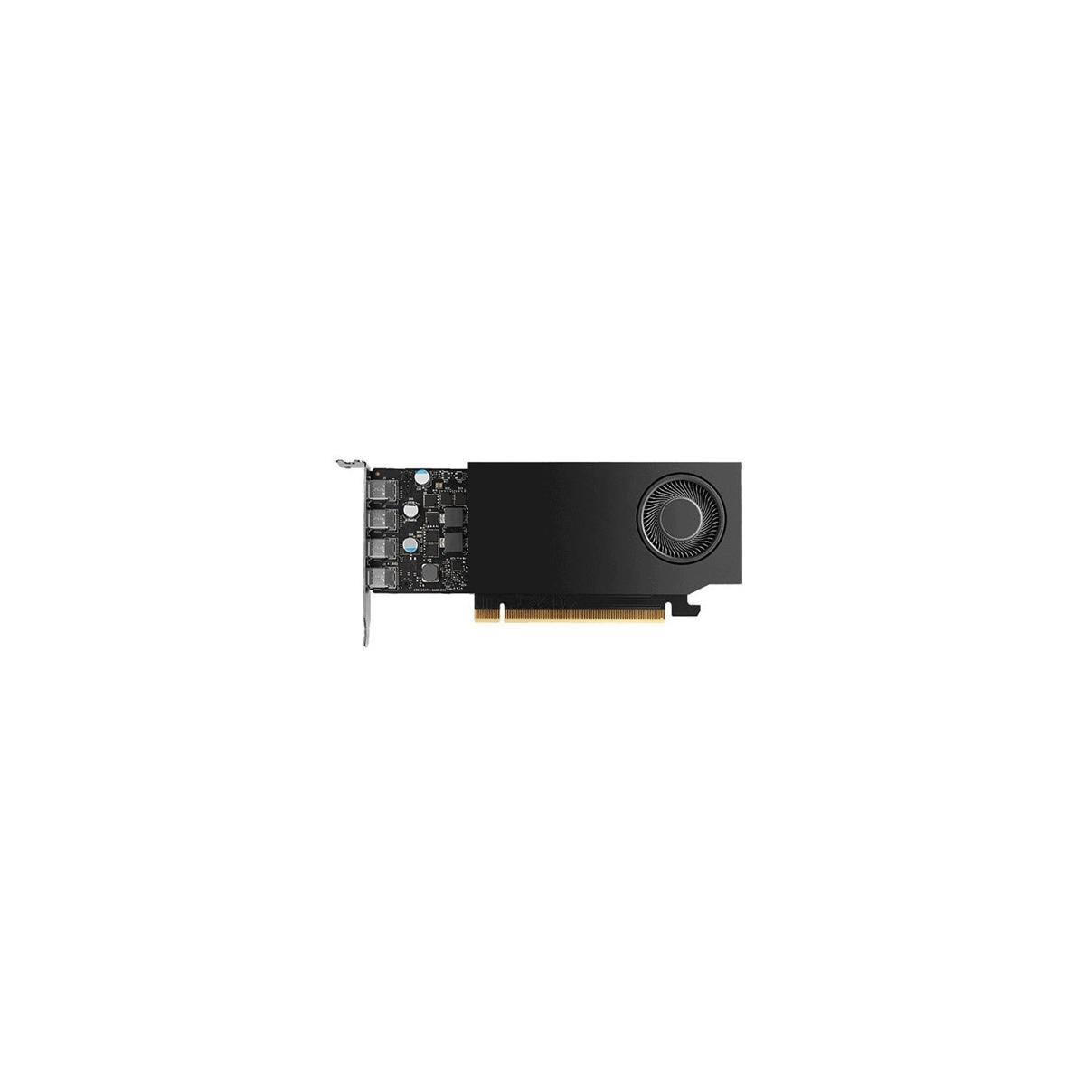 Carte graphique noire avec ventilateur et connecteur doré.