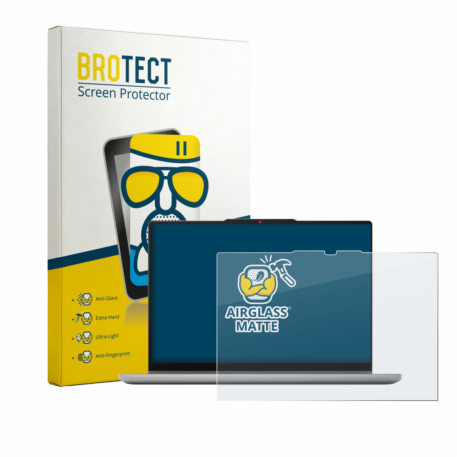 BROTECT Displayschutzverpackung mit Laptop und Displayschutz.