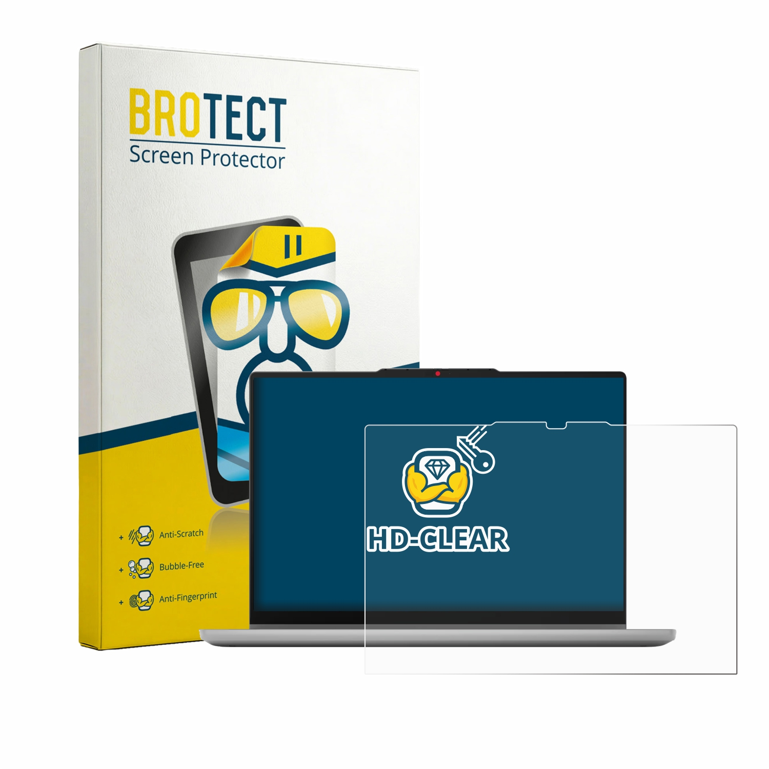 BROTECT Displayschutzverpackung mit Laptop und Displayschutz.
