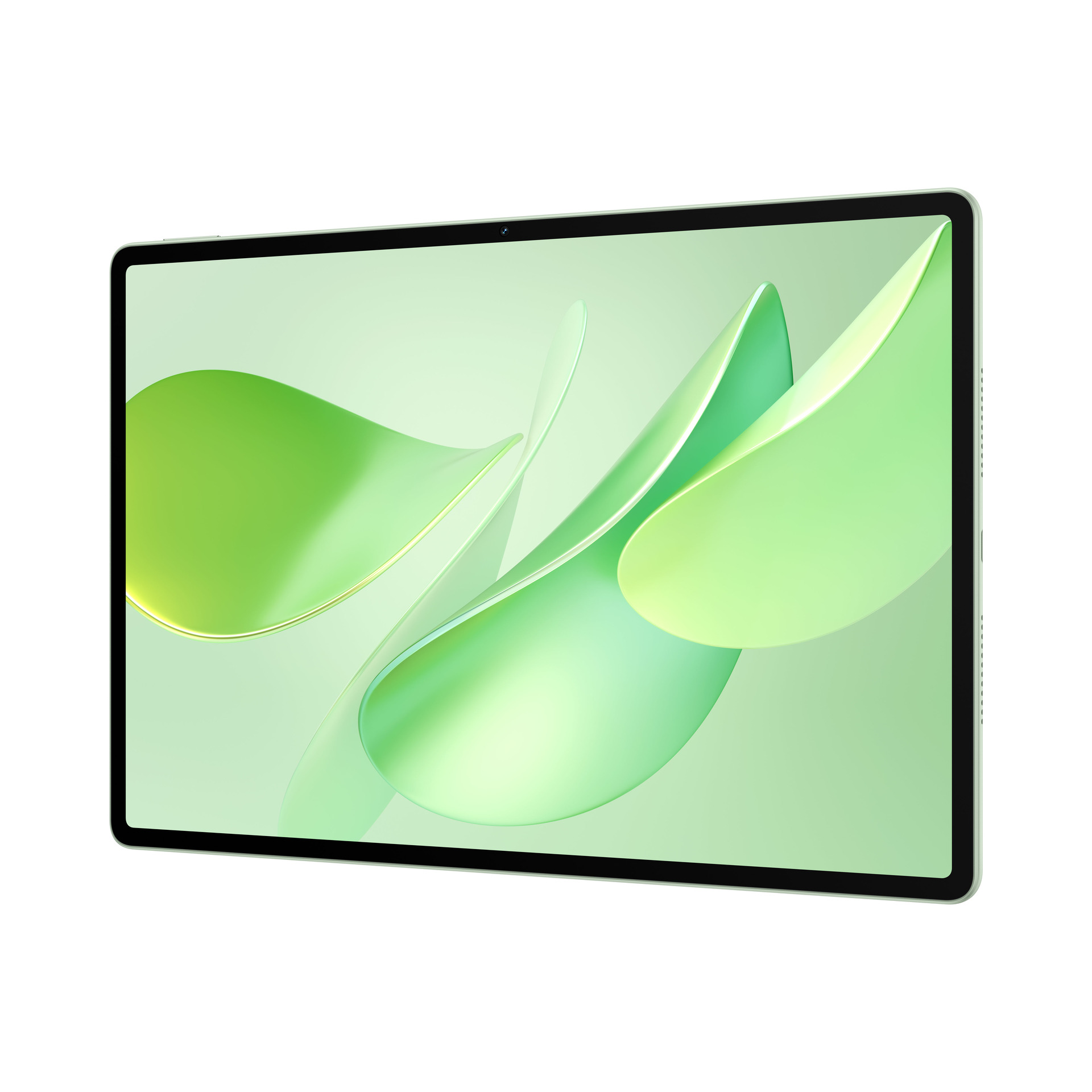 Grünes Tablet mit abstraktem Wellendesign auf dem Bildschirm.
