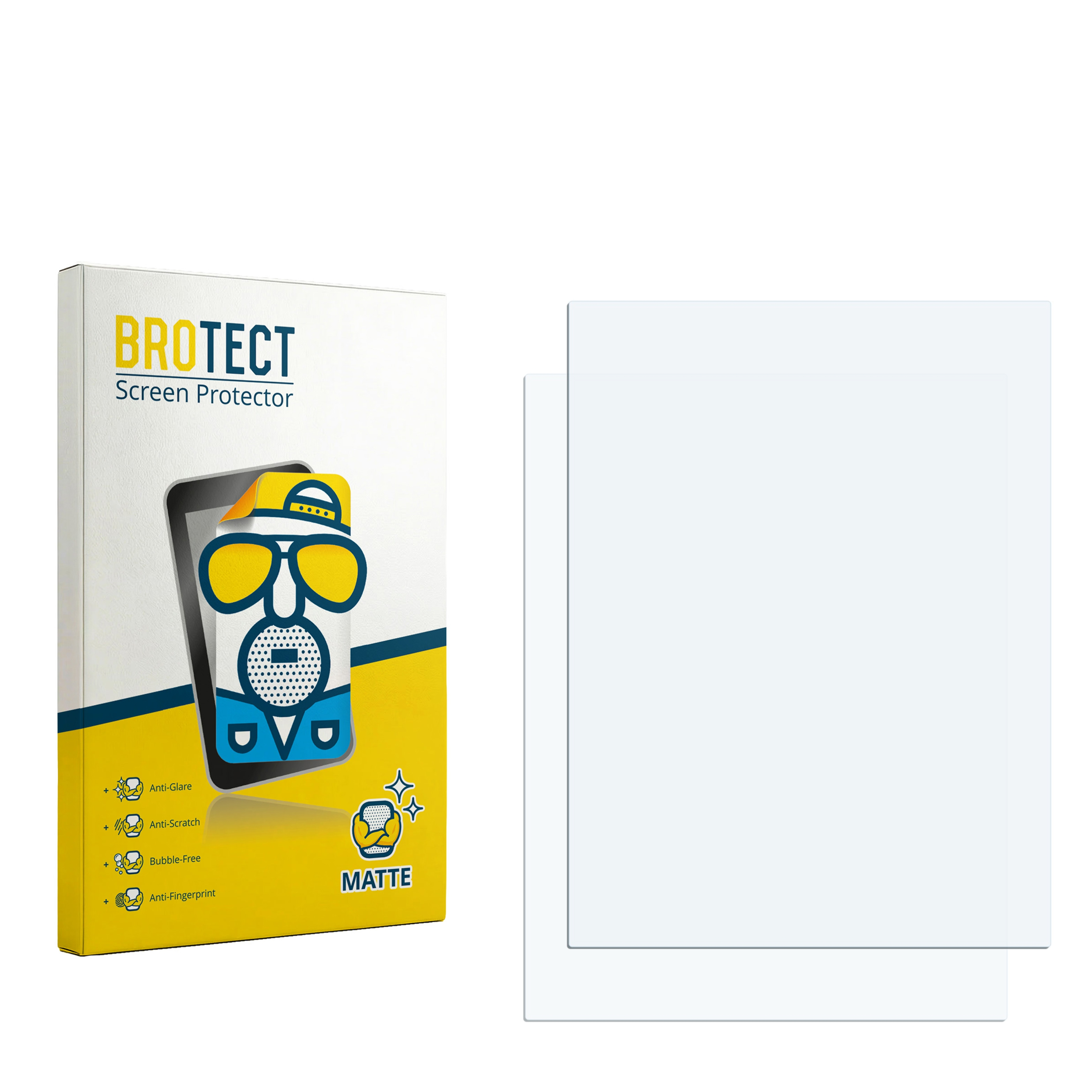 Verpackung für BROTECT Displayschutzfolie mit zwei Folien daneben.