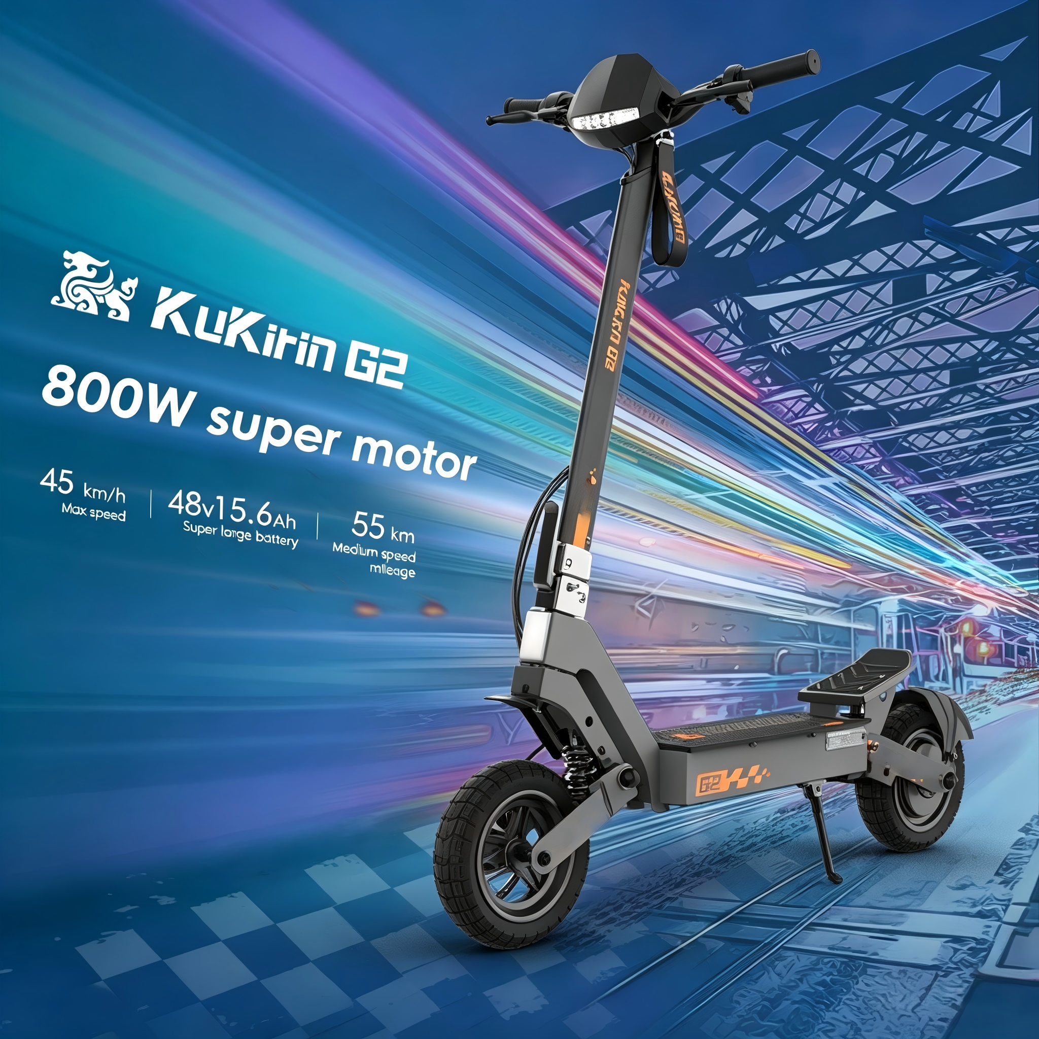 Uno scooter elettrico grigio con luci sul manubrio e le parole KuKirin G2.
