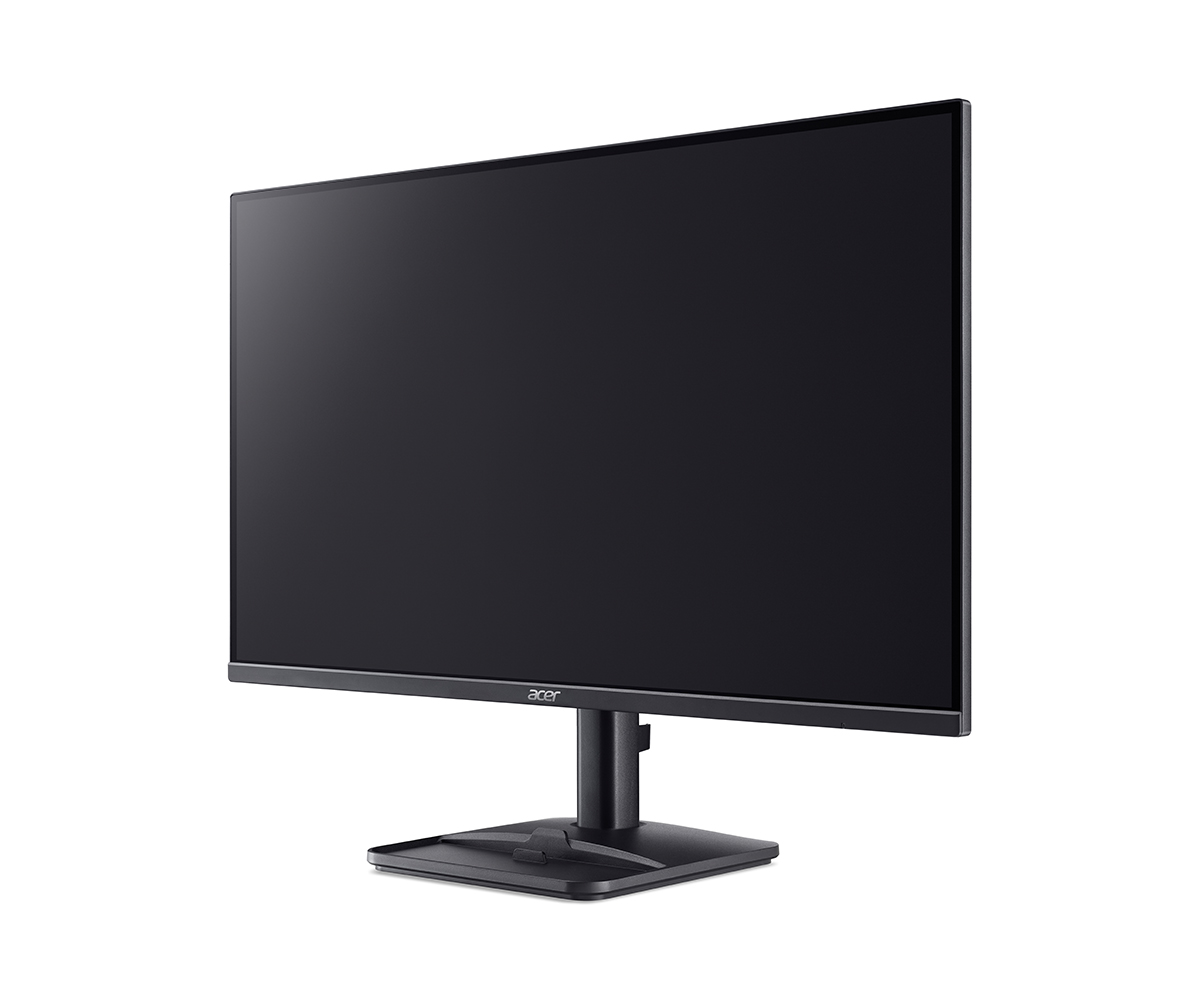 Geniş ekranlı, dikdörtgen tabanlı siyah bir Acer monitör.