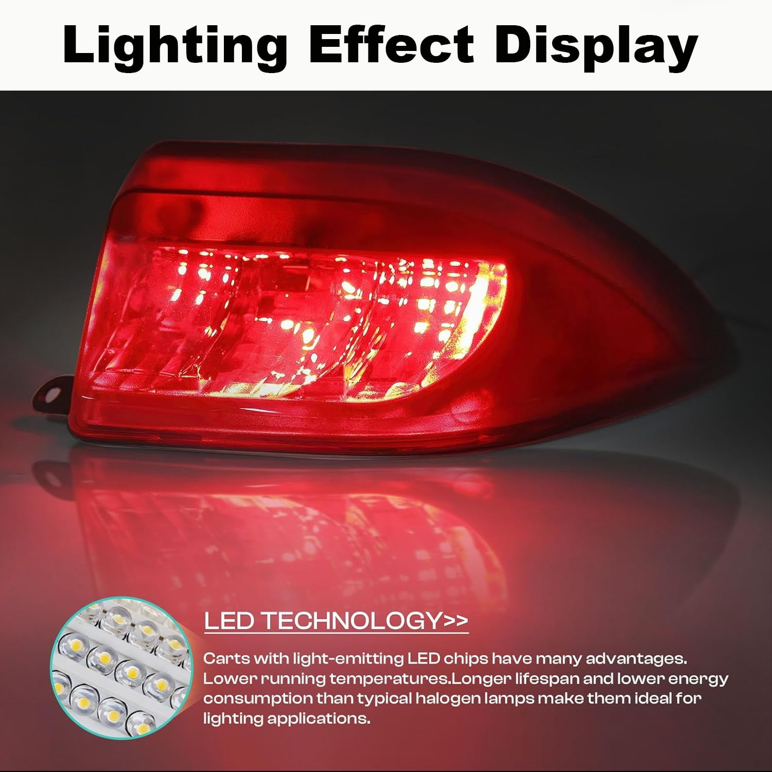 Rotes Rücklicht mit LEDs. Nahaufnahme von LED-Chips im Kreis.