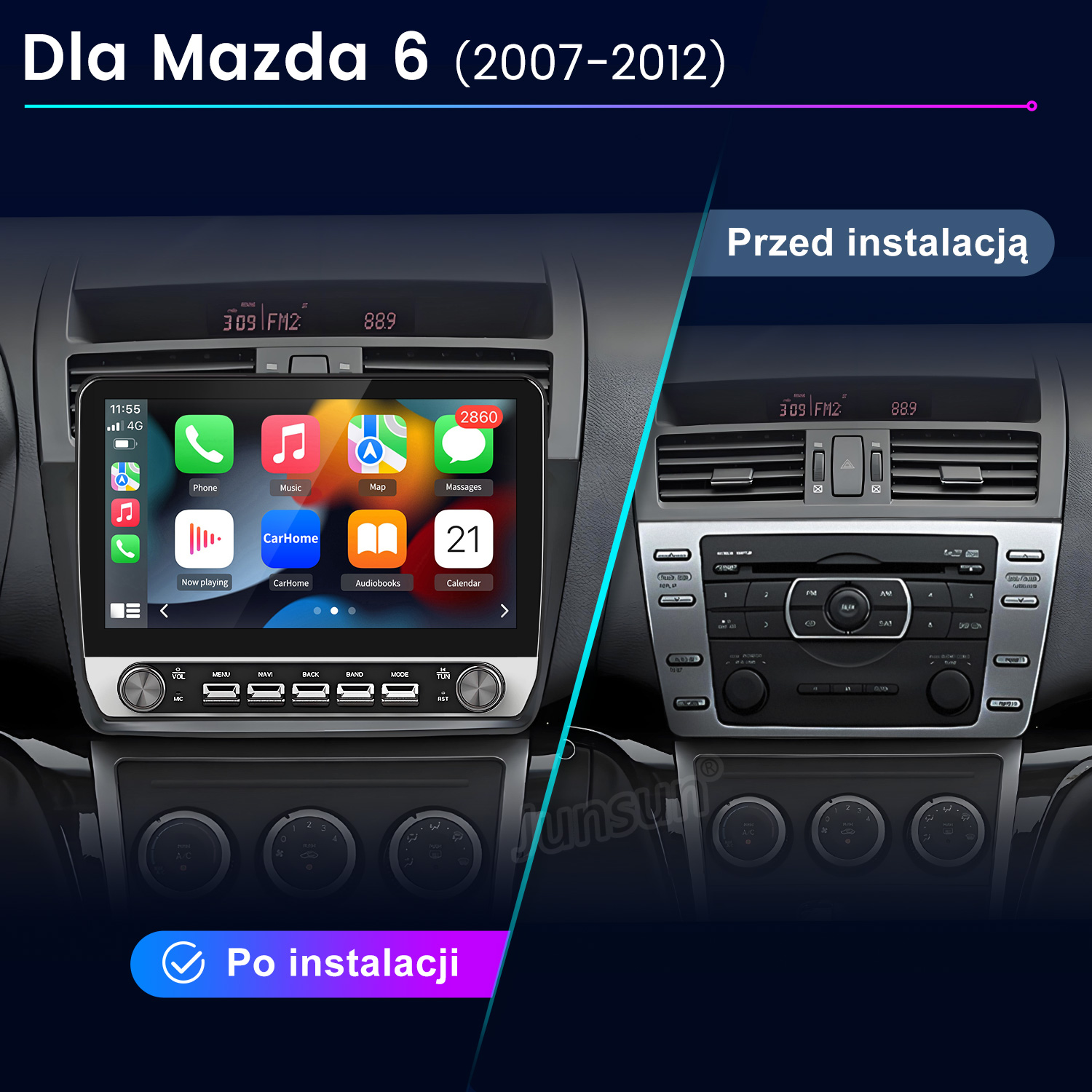 Mazda 6 (2007-2012) Infotainment: Przed i po instalacji.