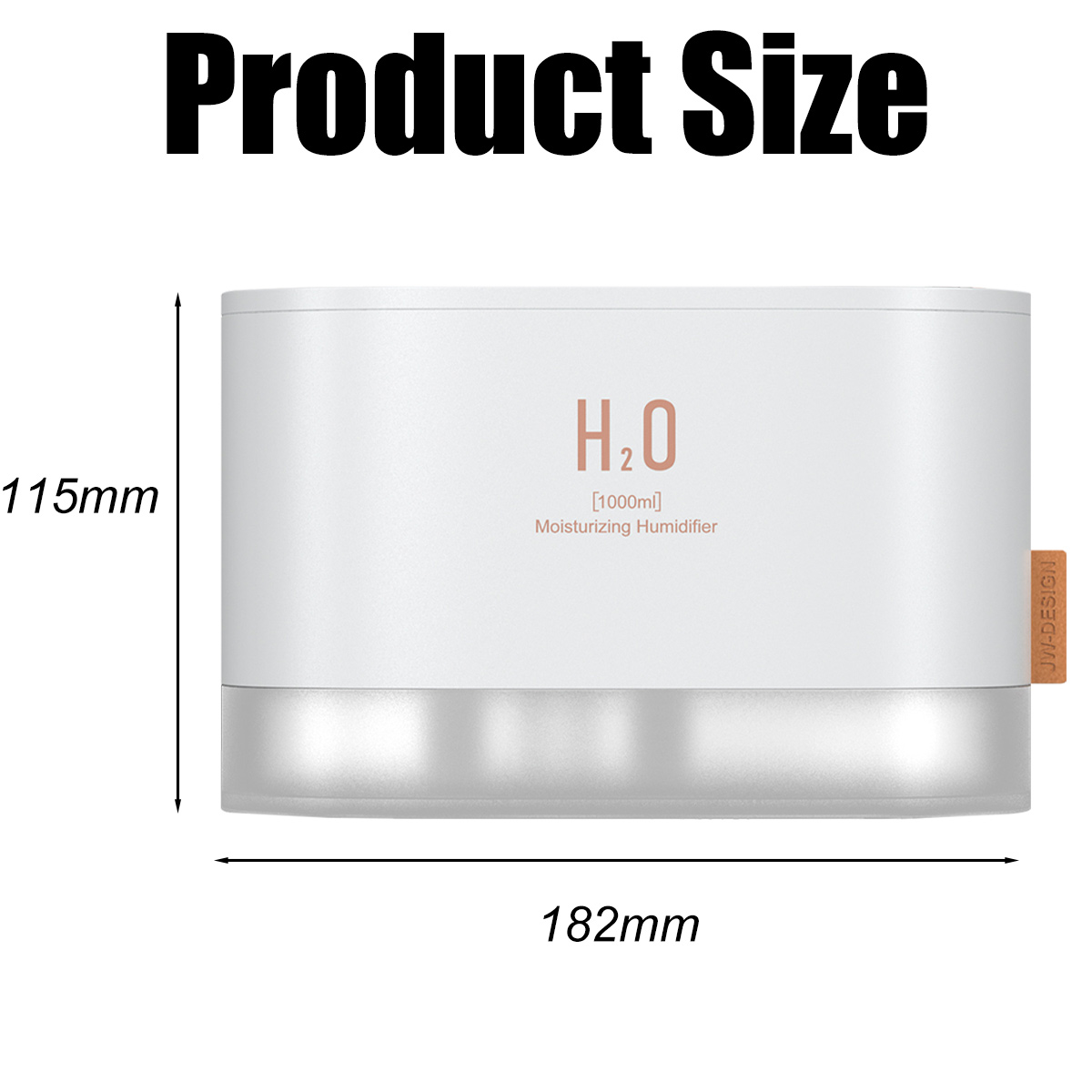 Weier Luftbefeuchter, 115mm hoch, 182mm breit, mit H2O-Logo.