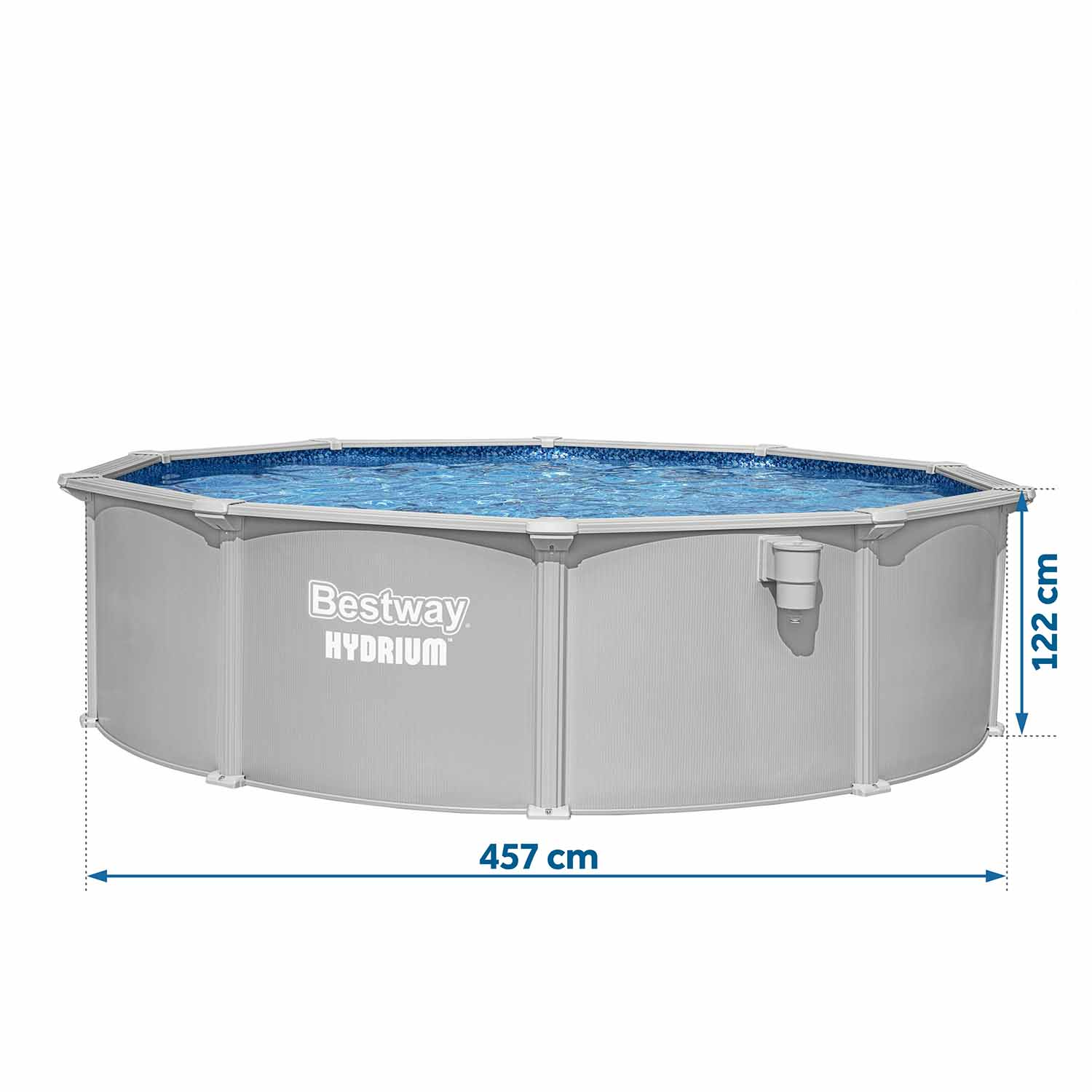 Owalny basen Bestway Hydrium, szeroki na 457 cm i wysoki na 122 cm.