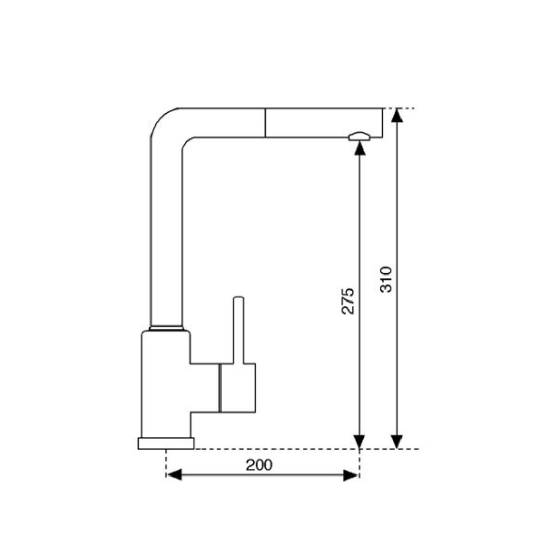 Disegno tecnico di un rubinetto con dimensioni 200, 275 e 310.