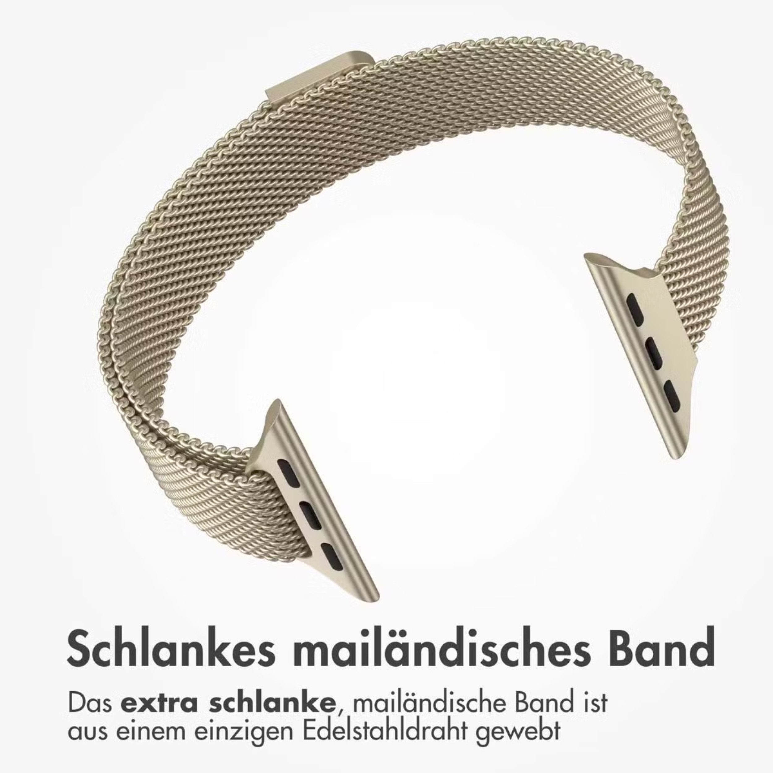 Ein schlankes, silbernes Armband aus Edelstahlgeflecht mit Anschlüssen.