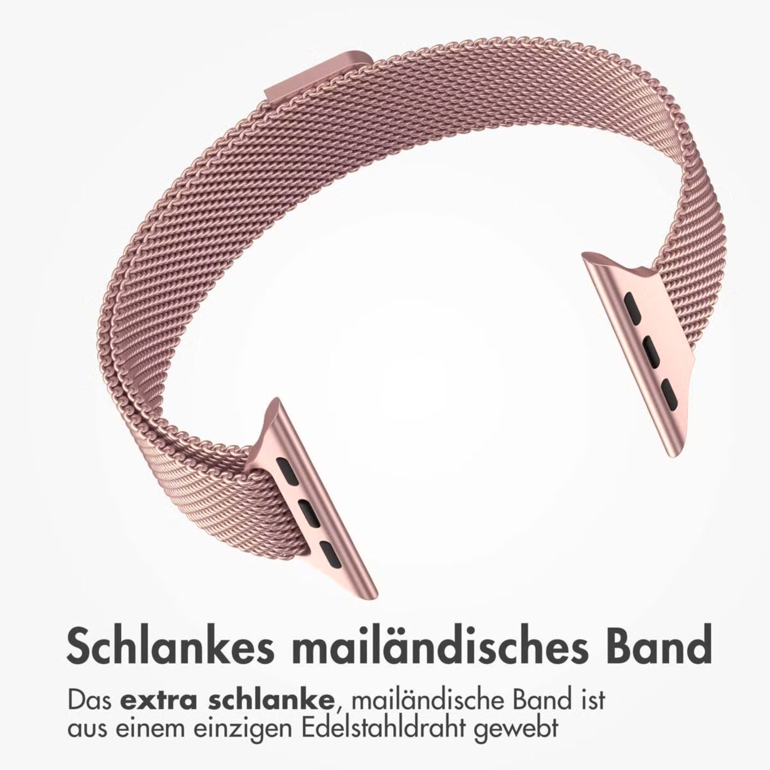 Ein schmales, roségoldenes Milanese-Armband aus Edelstahldraht.