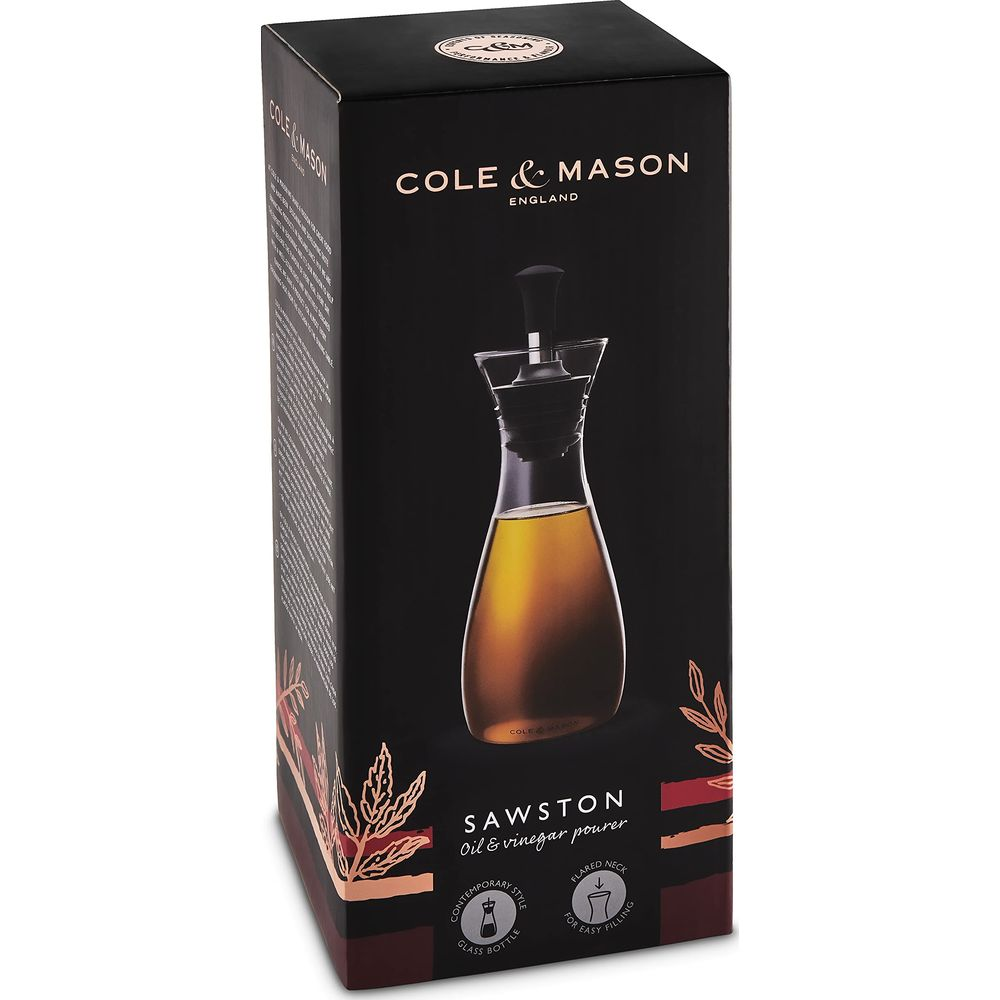 Cole & Mason Sawston Öl- & Essiggießer-Verpackung mit Bild einer Glasflasche.