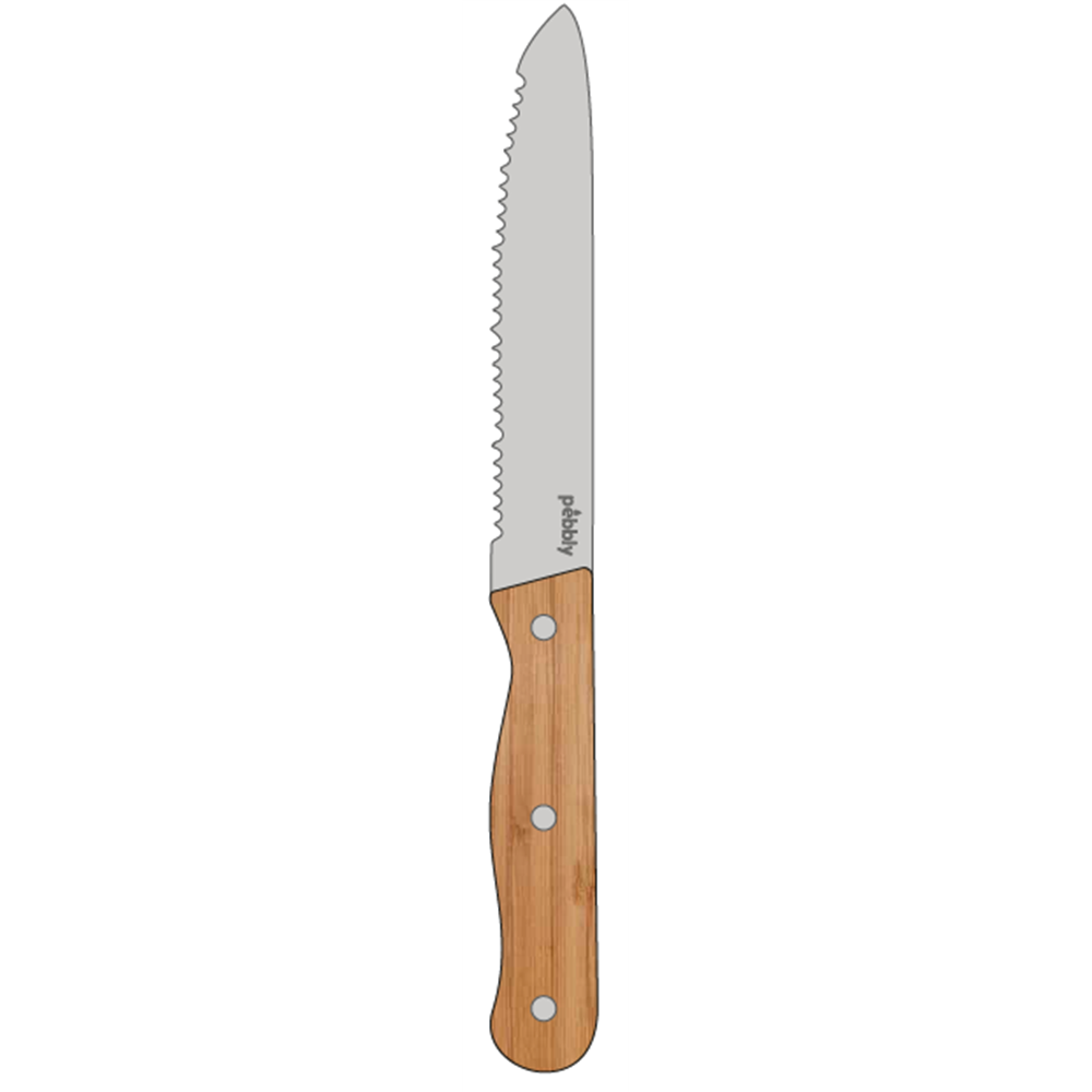 Un couteau à pain dentelé avec un manche en bois.